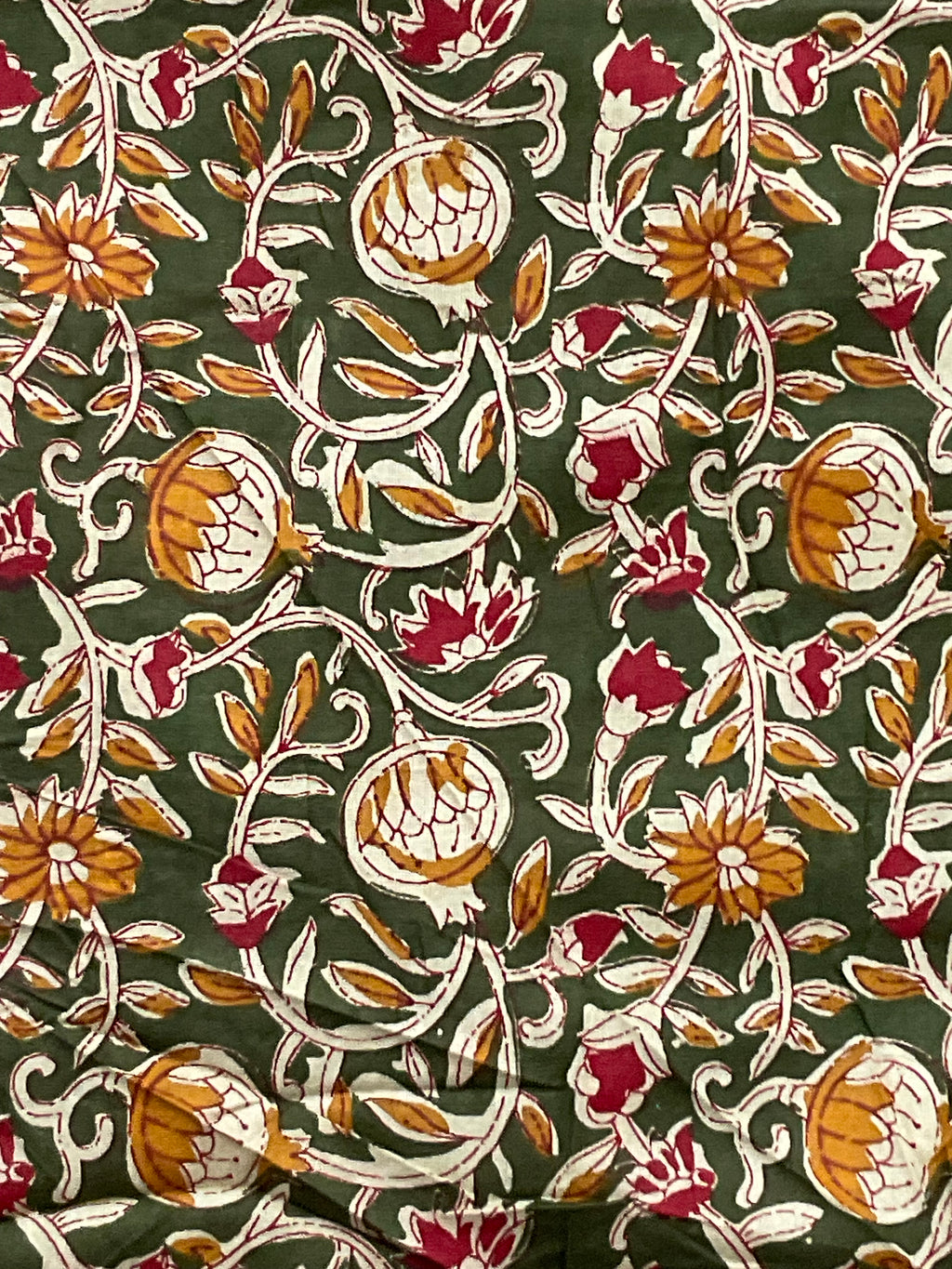 Kalamkari Handwork Cotton Linen Saree in Green with Attached Kalamkari Border, Running Pallu & Designer Blouse