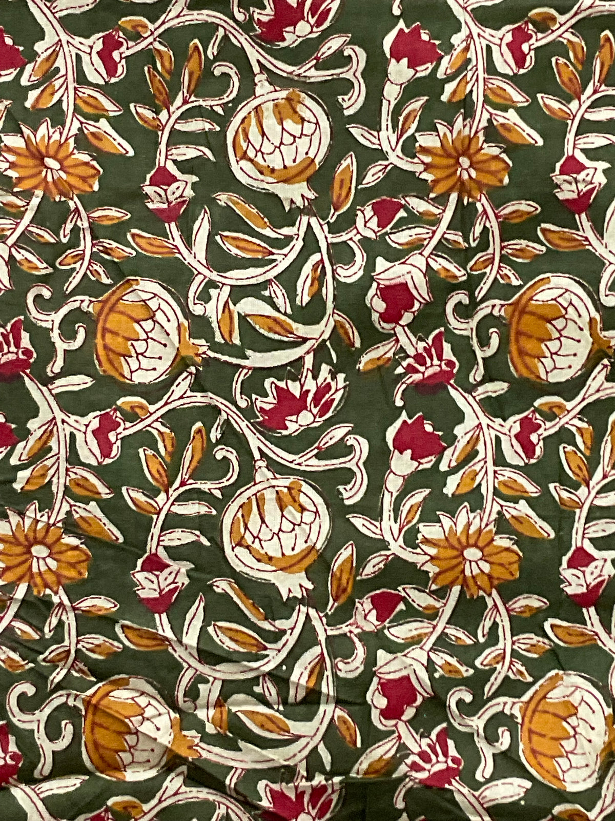 Kalamkari Handwork Cotton Linen Saree in Green with Attached Kalamkari Border, Running Pallu & Designer Blouse