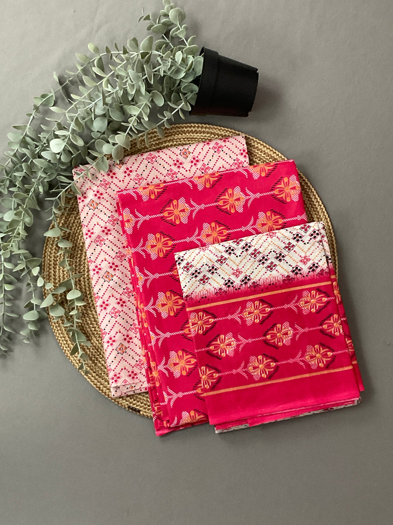 Bright Pink Block Print Cotton Dress Material