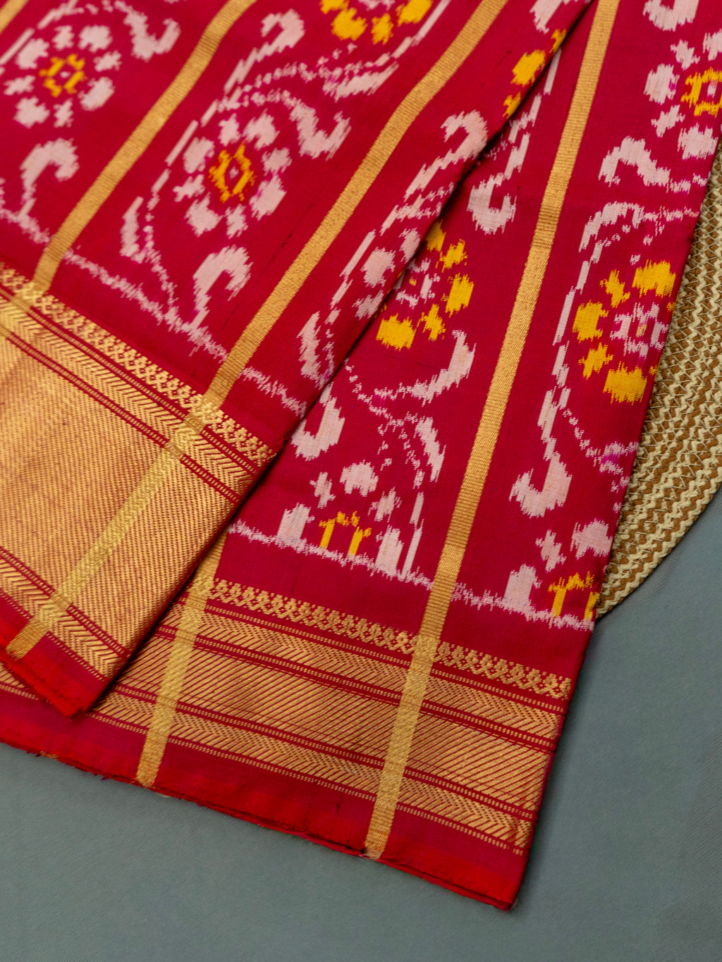 Deep Red Pochampally Ikat Silk Saree