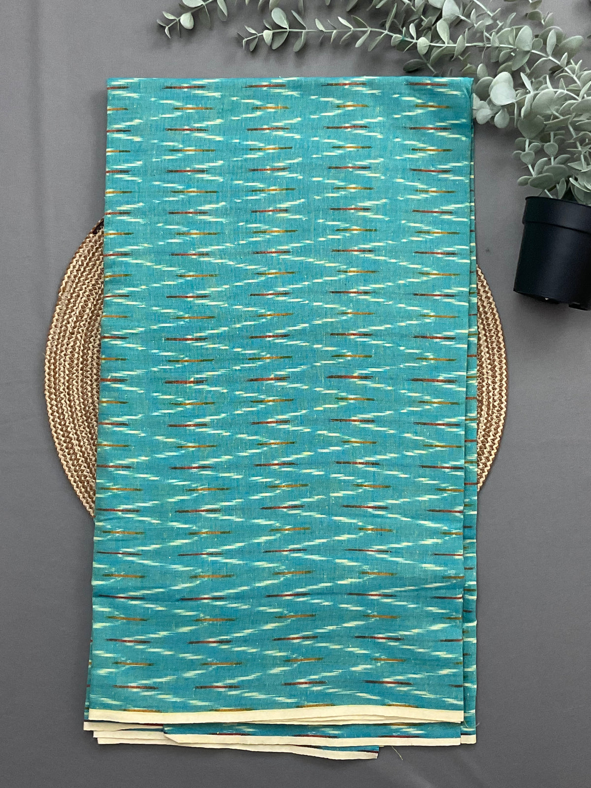 Sky blue handwoven Pochampally ikkat cotton top fabric