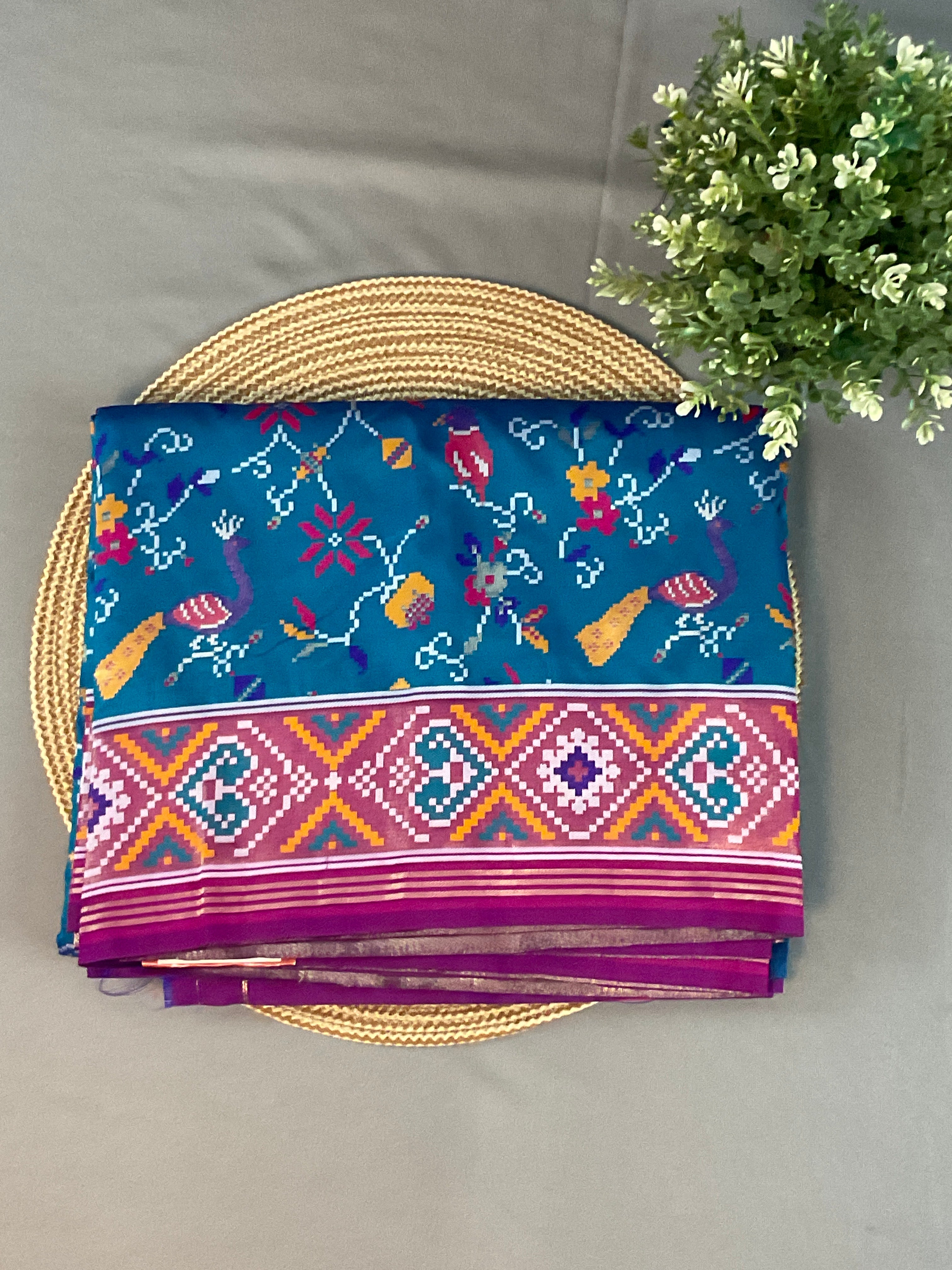 Sky Blue Pochampally Patola Saree