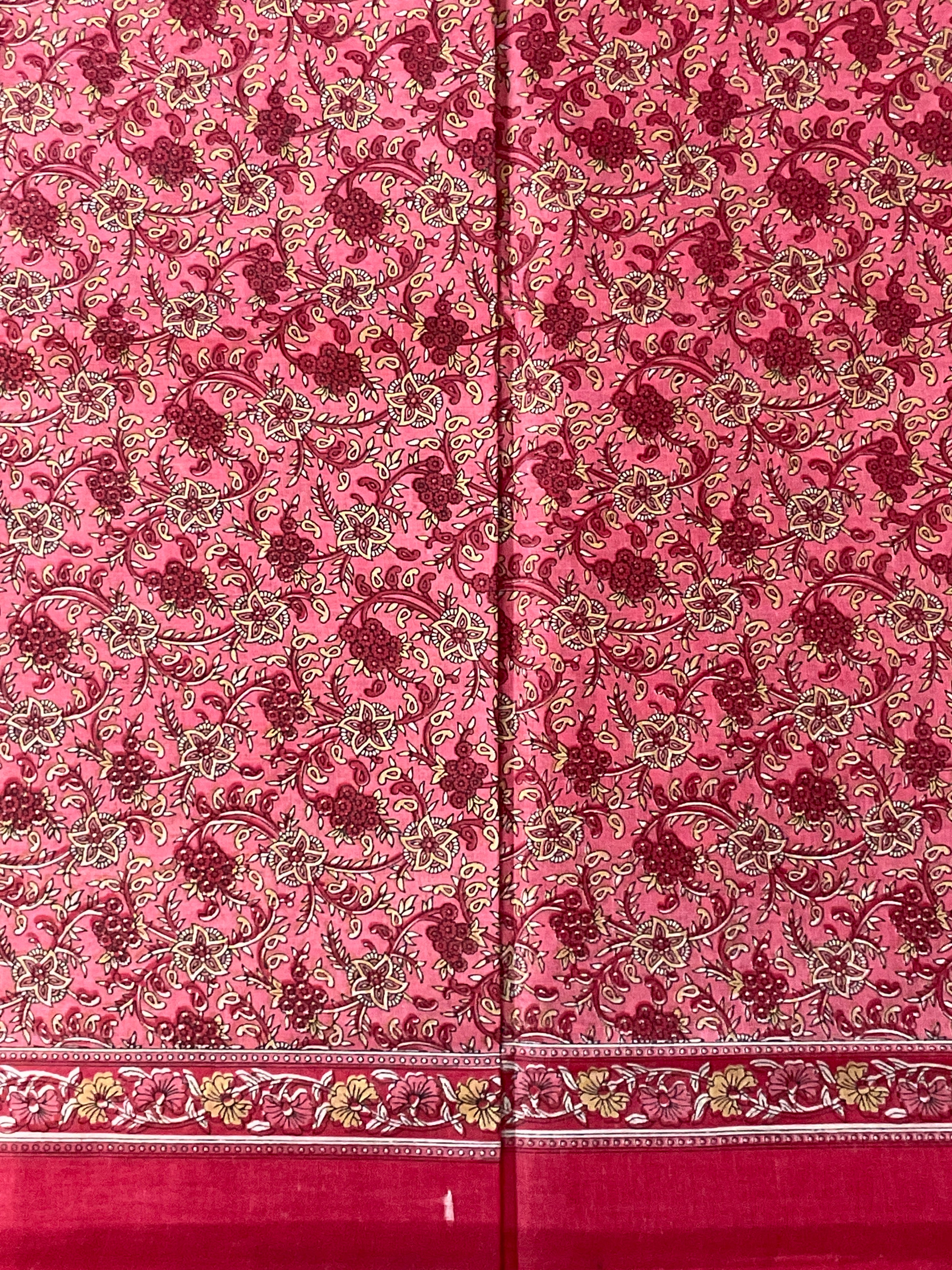 Pink Kalamkari Floral Printed Cotton Saree with Blouse