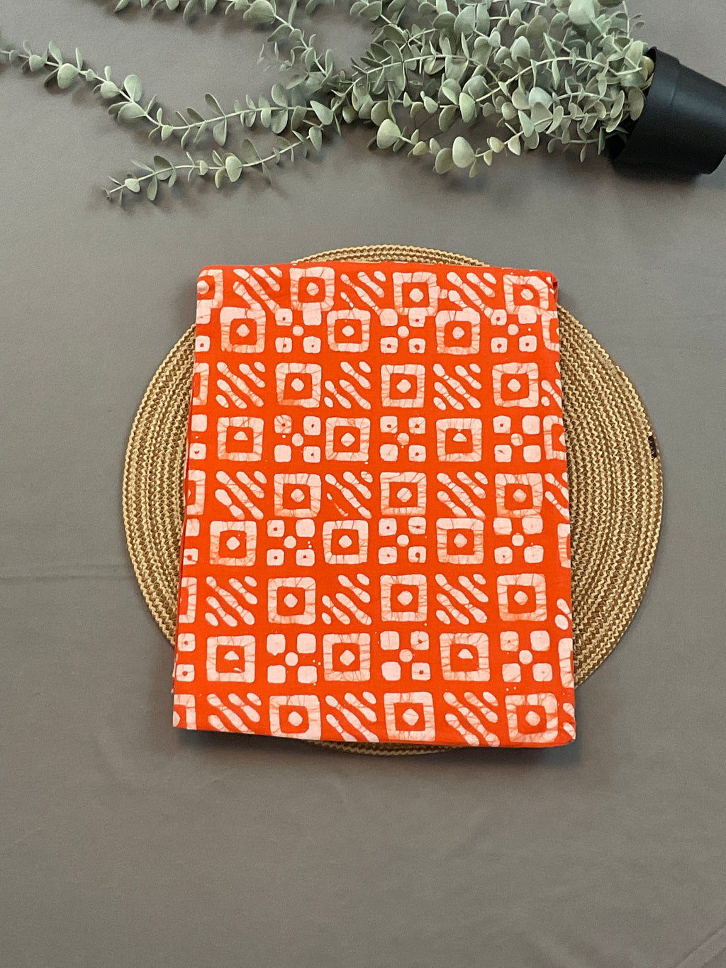 Orange Hand Batik Print Cotton Dress Material – Unstitched 3-Piece Suit