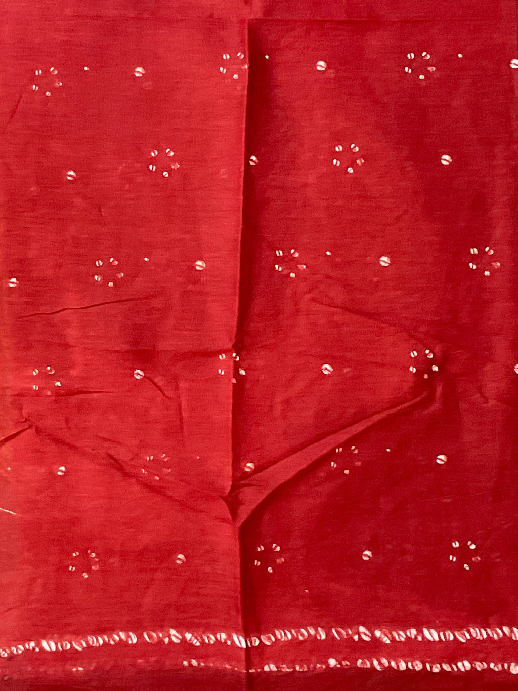 Red Ikat Floral Printed Cotton Saree with Blouse