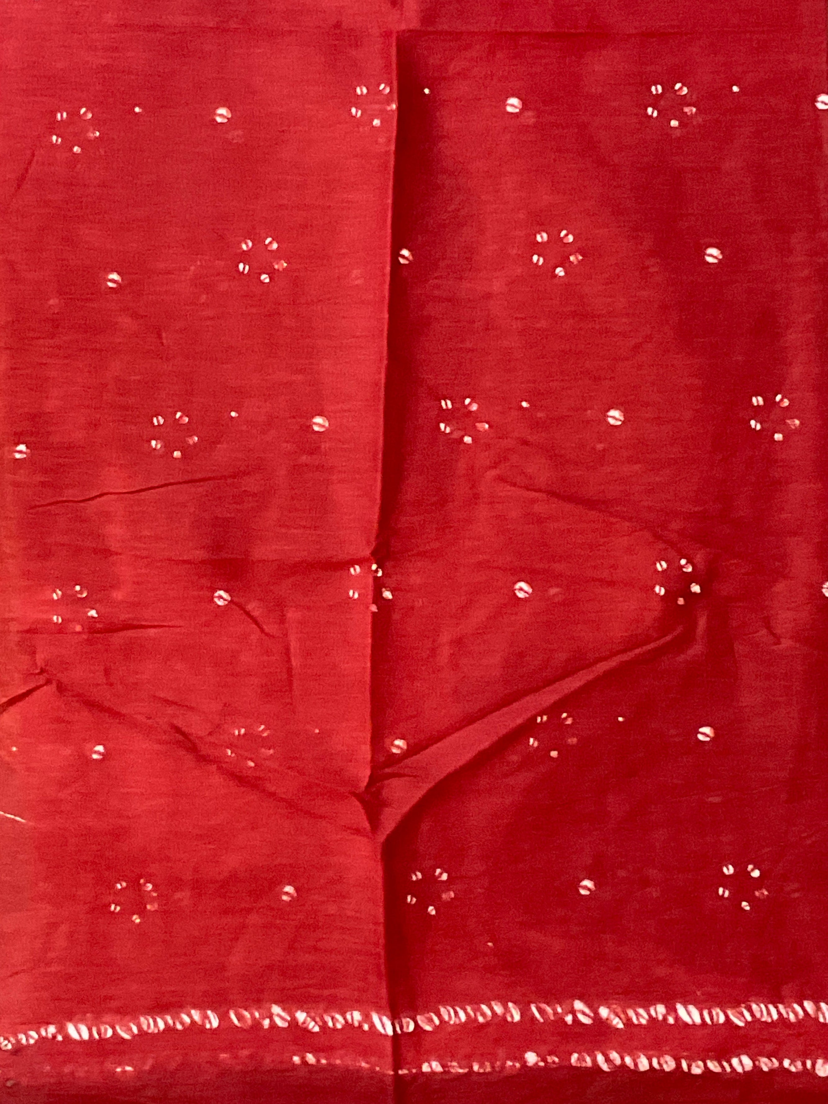 Red Ikat Floral Printed Cotton Saree with Blouse