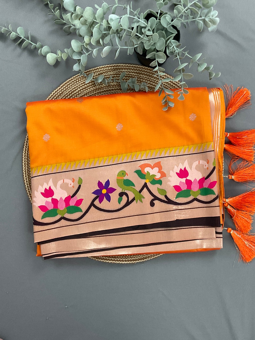 Orange Paithani silk saree with zari pallu - Sri Manisha Sarees Hyderabad