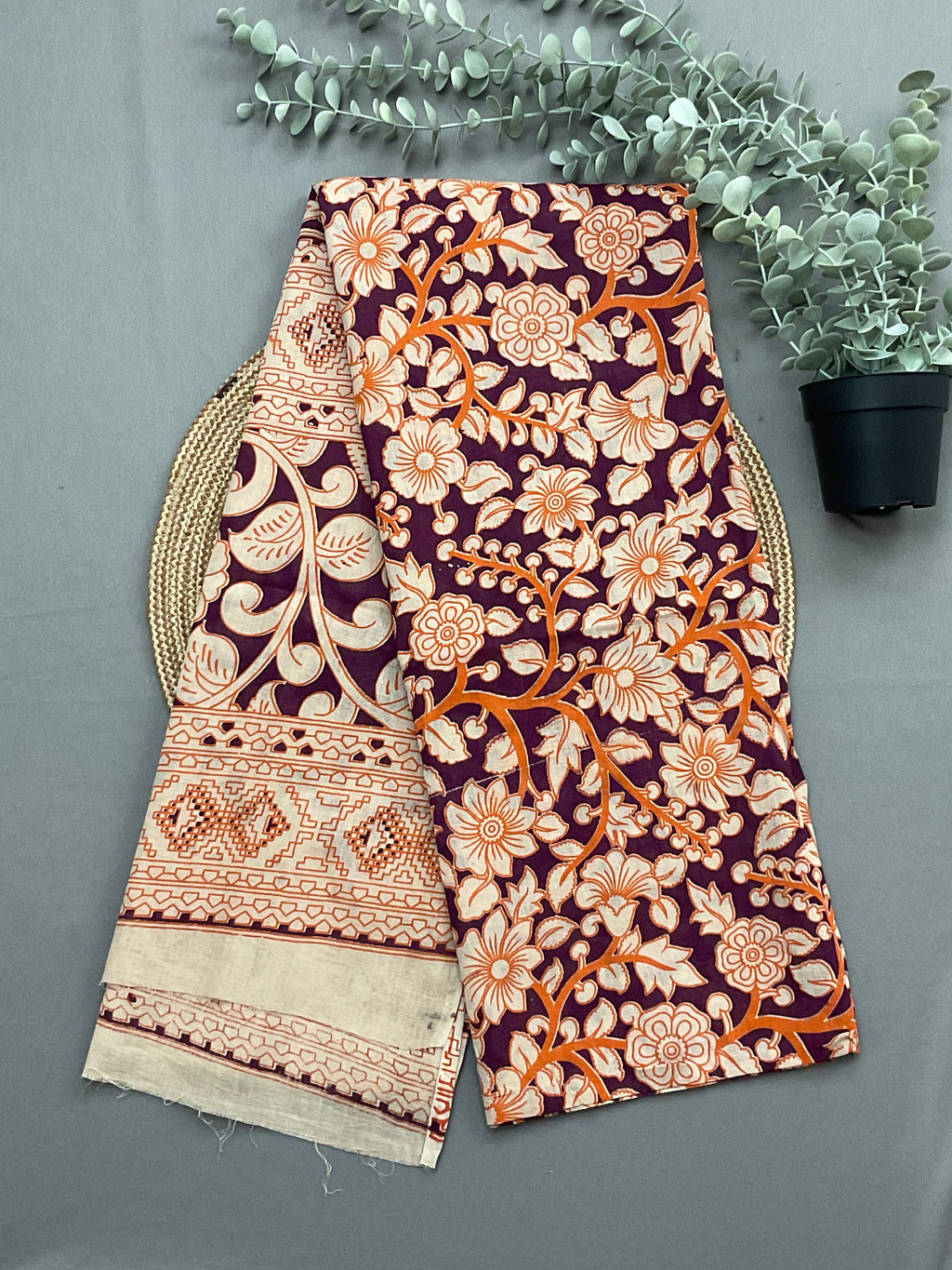 Violet Kalamkari printed dupatta for purple ikkat dress material