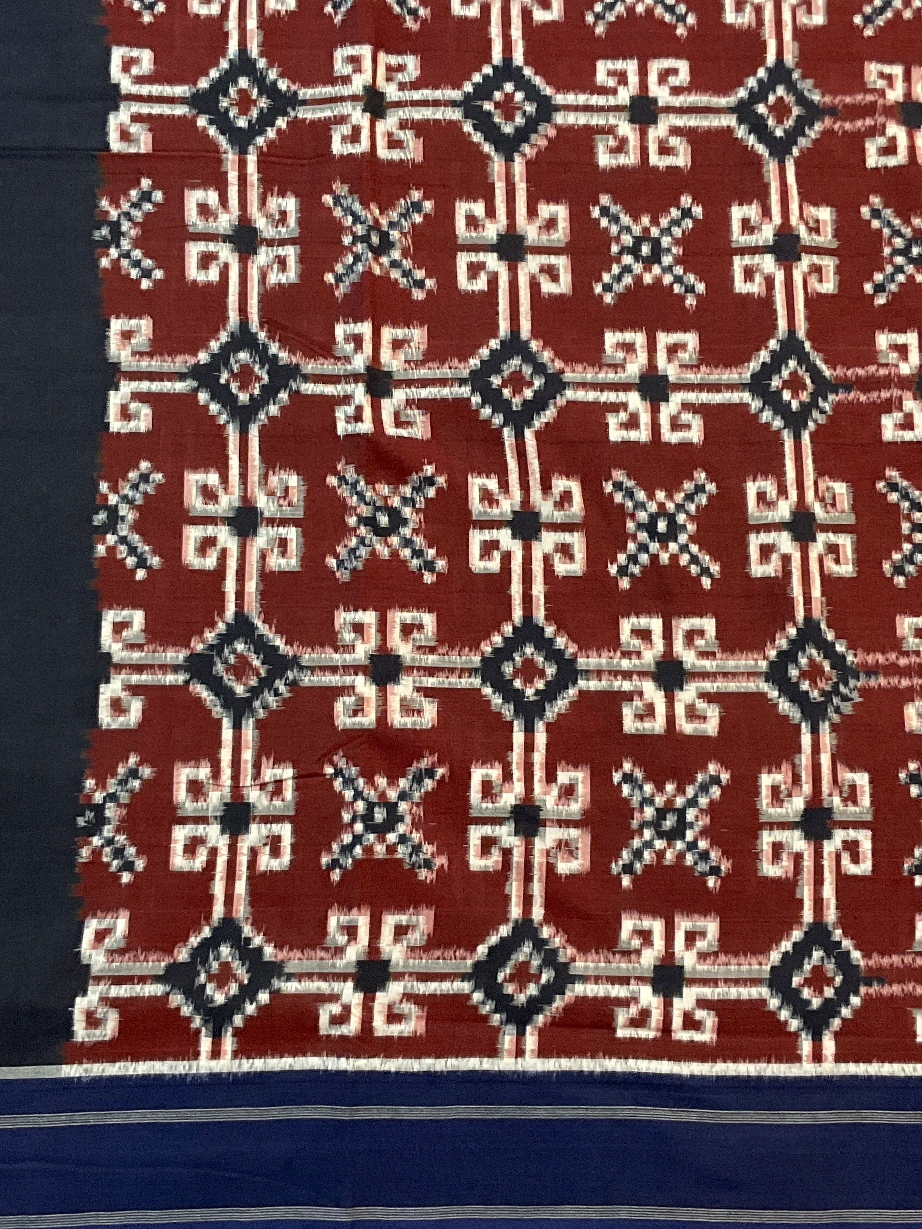 Pochampally Mercerised Handloom Cotton Saree with Designer Blue Pallu & Blouse