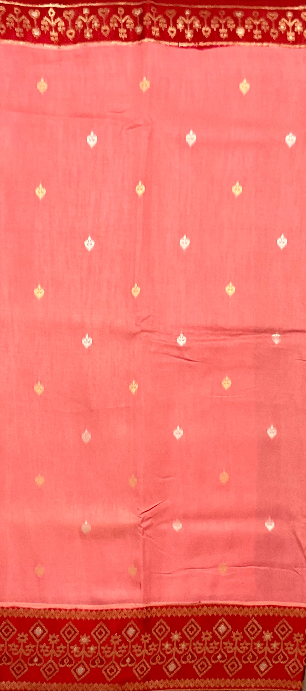 Pink Banarasi Handloom Silk Saree with Ikat Border — Maroon Contrast Pallu & Designer Blouse