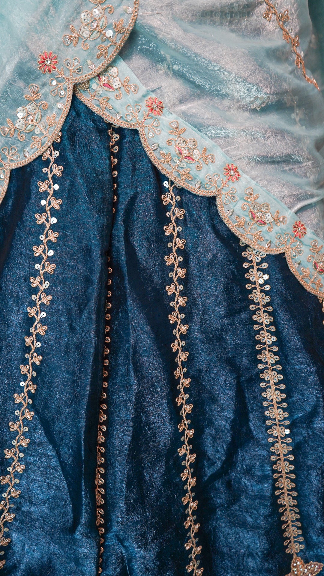 Midnight Navy Handloom Silk Bridal Lehenga with Sky Blue Organza Dupatta