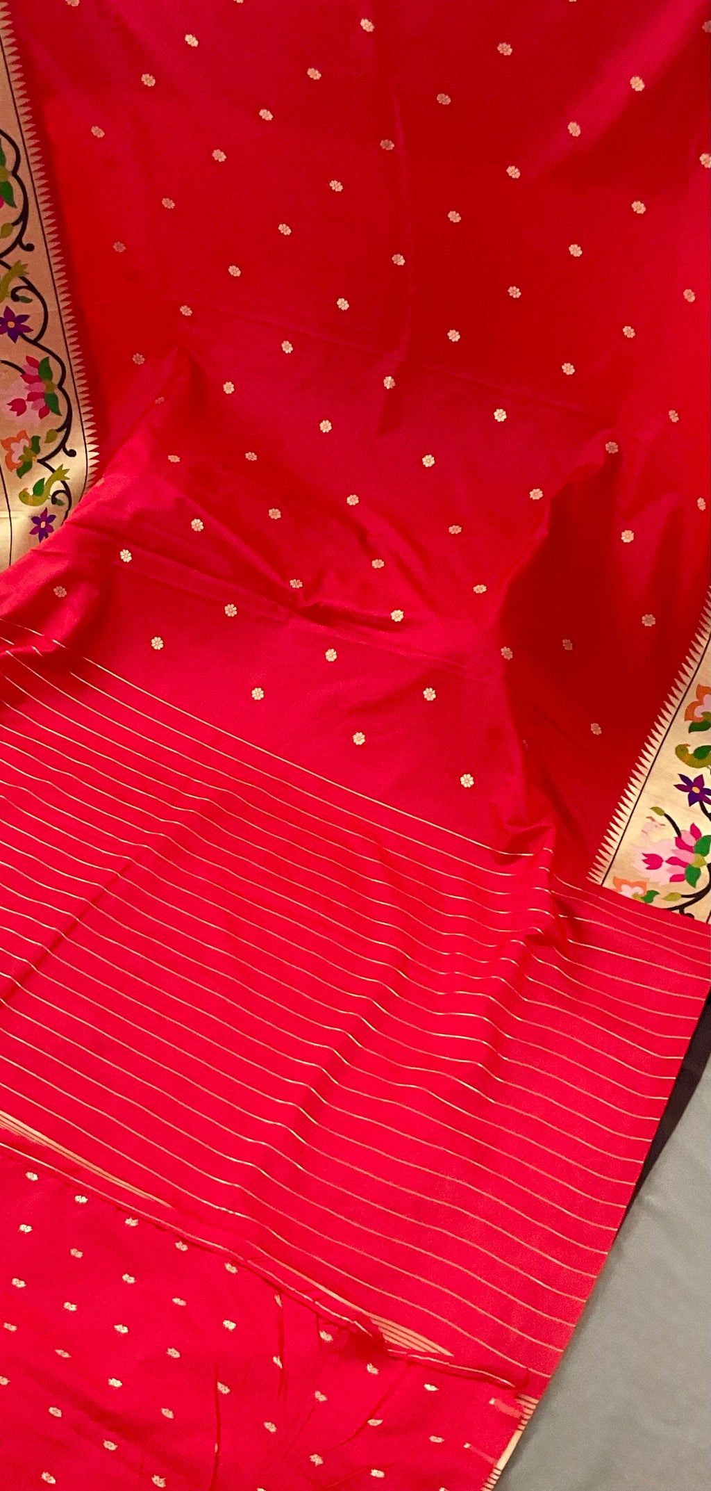 Red Paithani silk saree full drape view