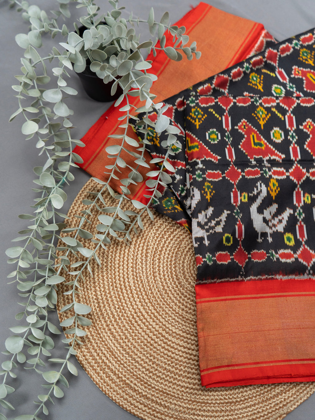 Black Pochampally Ikat Silk Saree