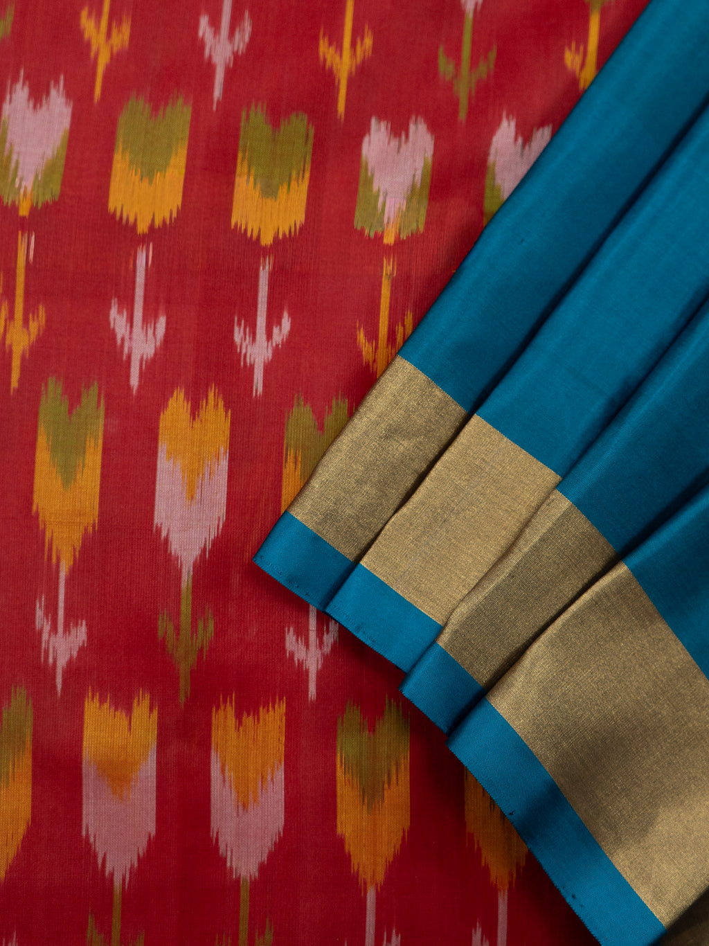 Red Pochampally Lotus Ikat Saree