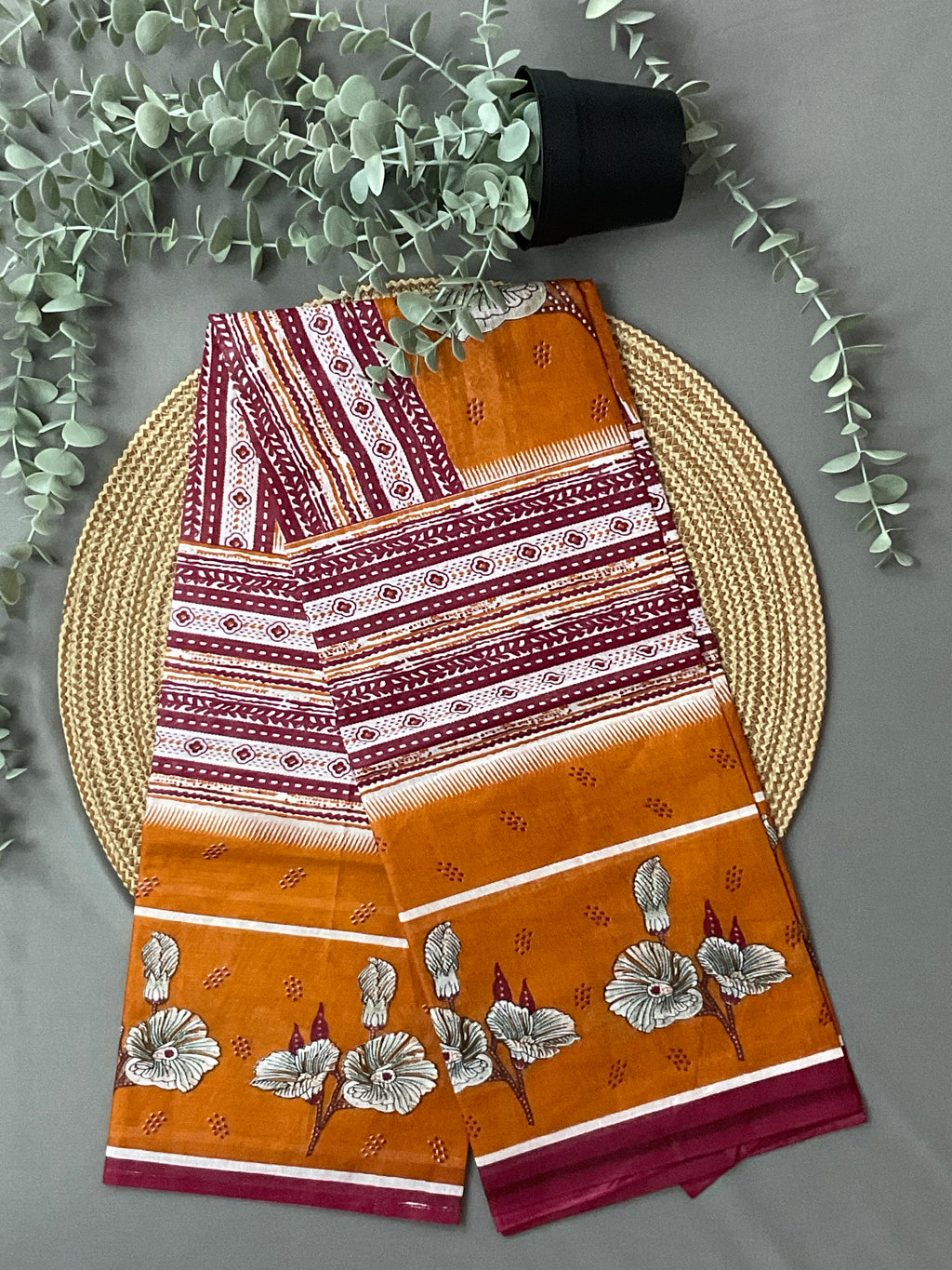 Mustard Yellow Block Print Cotton Dress Material