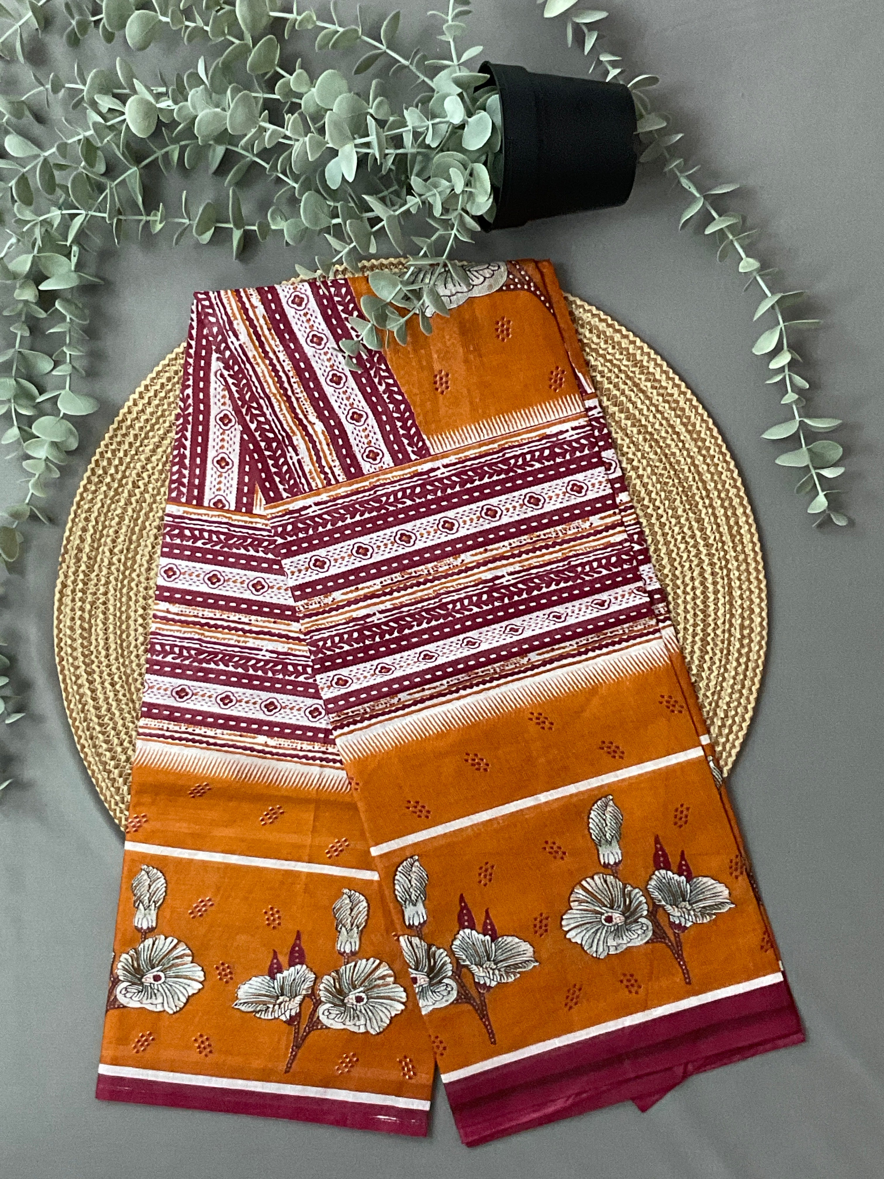 Mustard Yellow Block Print Cotton Dress Material