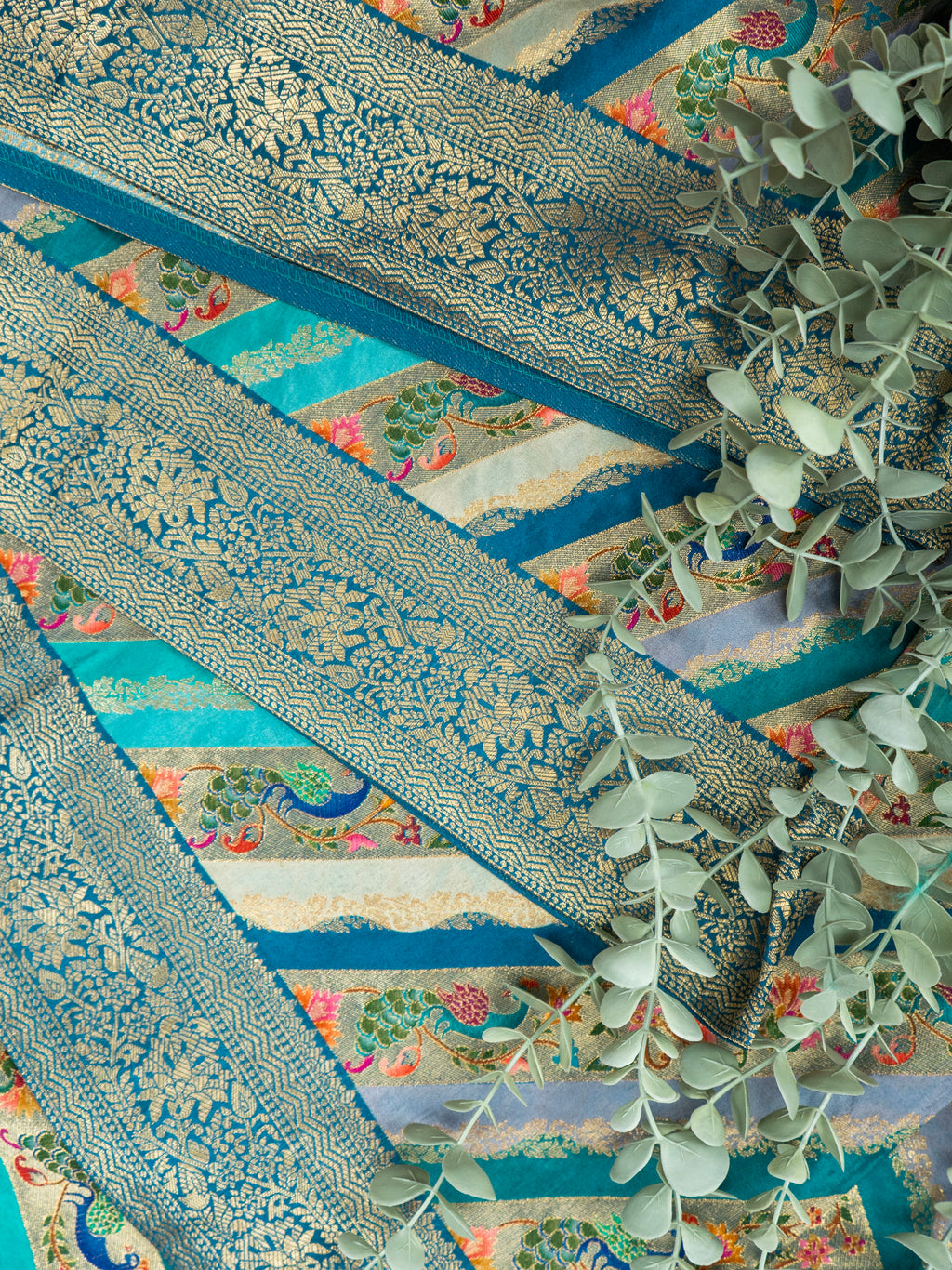 Blue Green Rajwada Peacock Saree