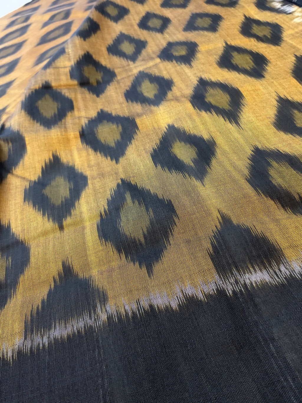 Mustard & Black Pochampally Ikat Handloom Cotton Saree with Contrast Pallu – Without Blouse