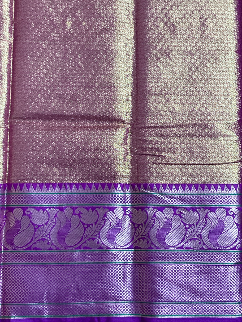 Green Kanchipuram Tissue Silk Saree – Contrast Big Border, Pallu & Blouse