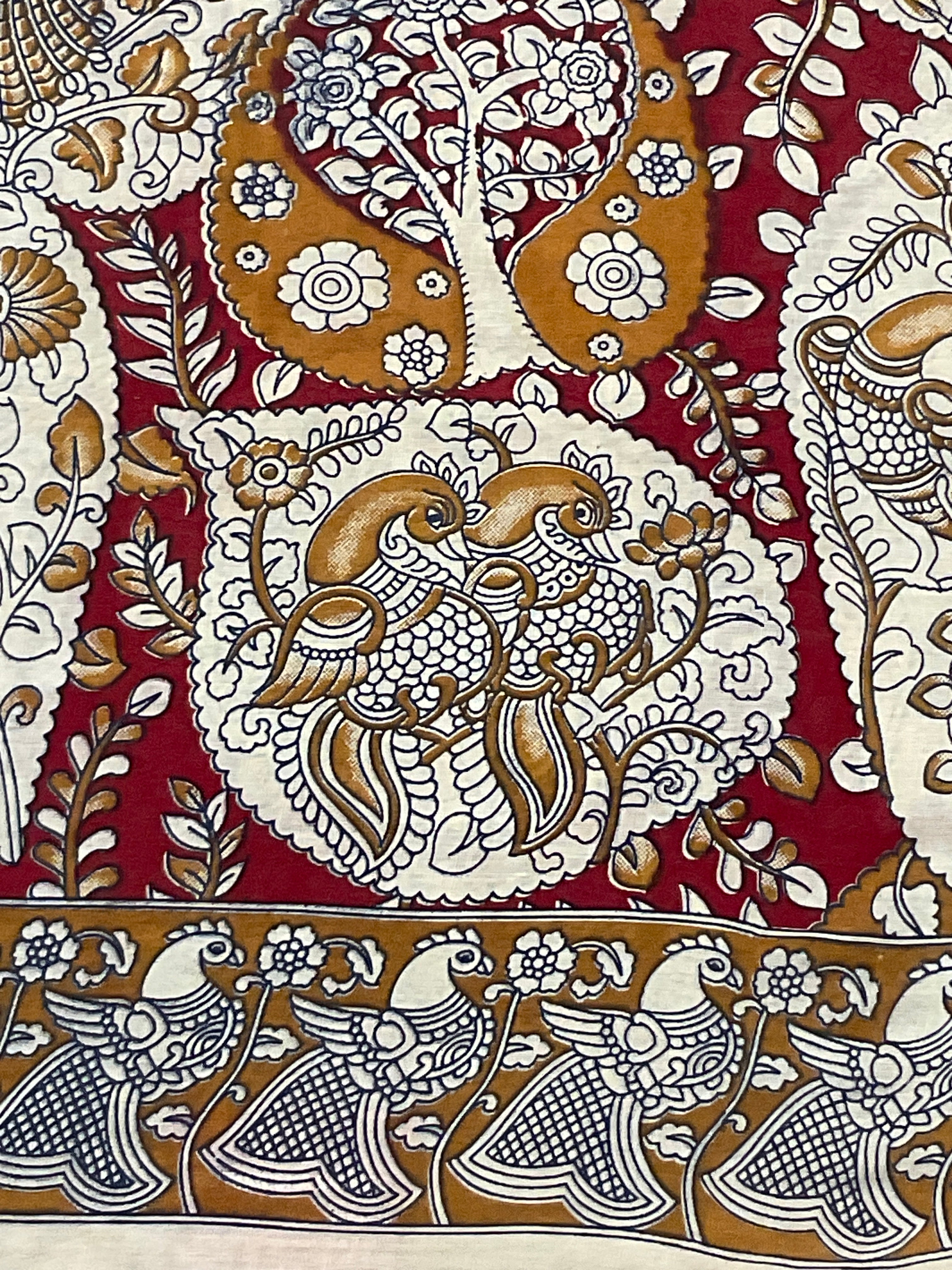 Kalamkari Hand Block Print Mul Cotton Saree – Red | With Blouse Piece