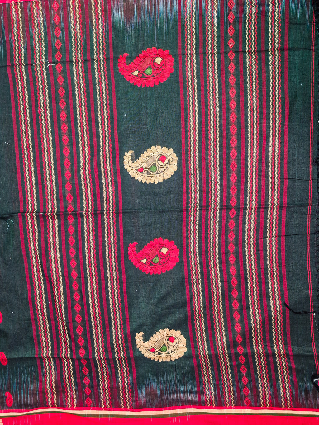Green Pochampally Ikat Cotton Saree with Multicolour Pallu