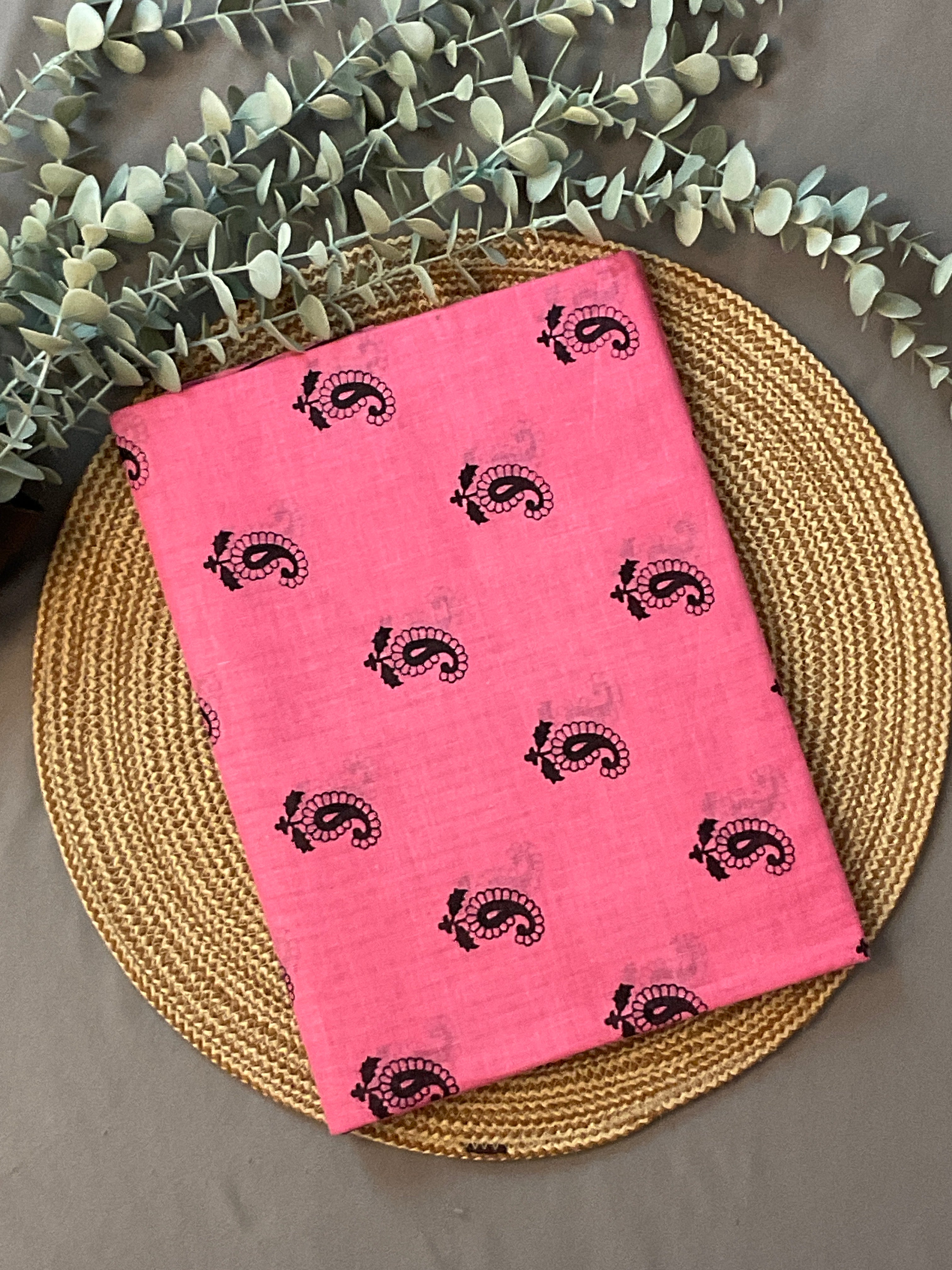 Pink Floral Printed Cotton Saree with Blouse