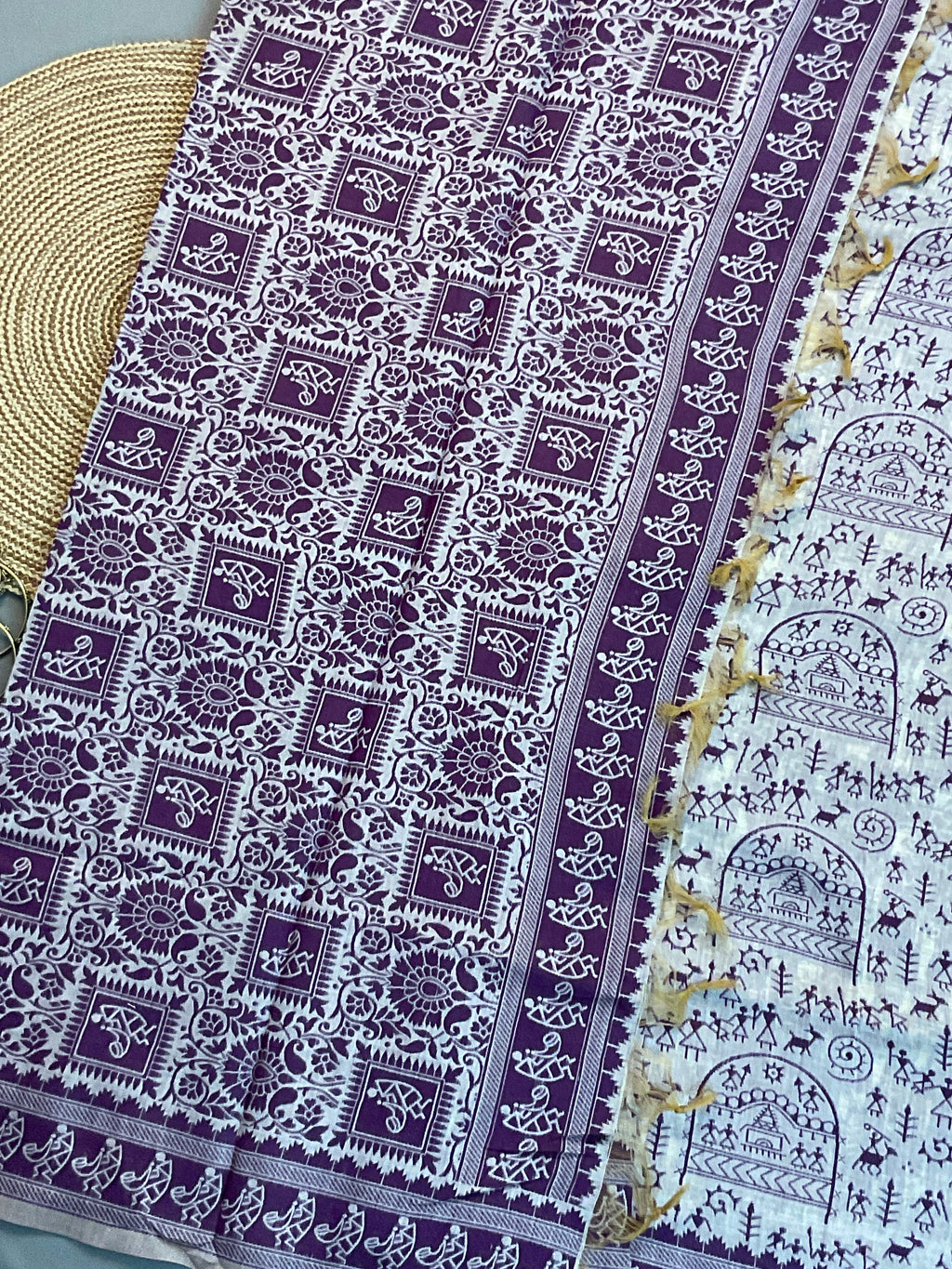Purple Kalamkari Cotton-Linen Saree