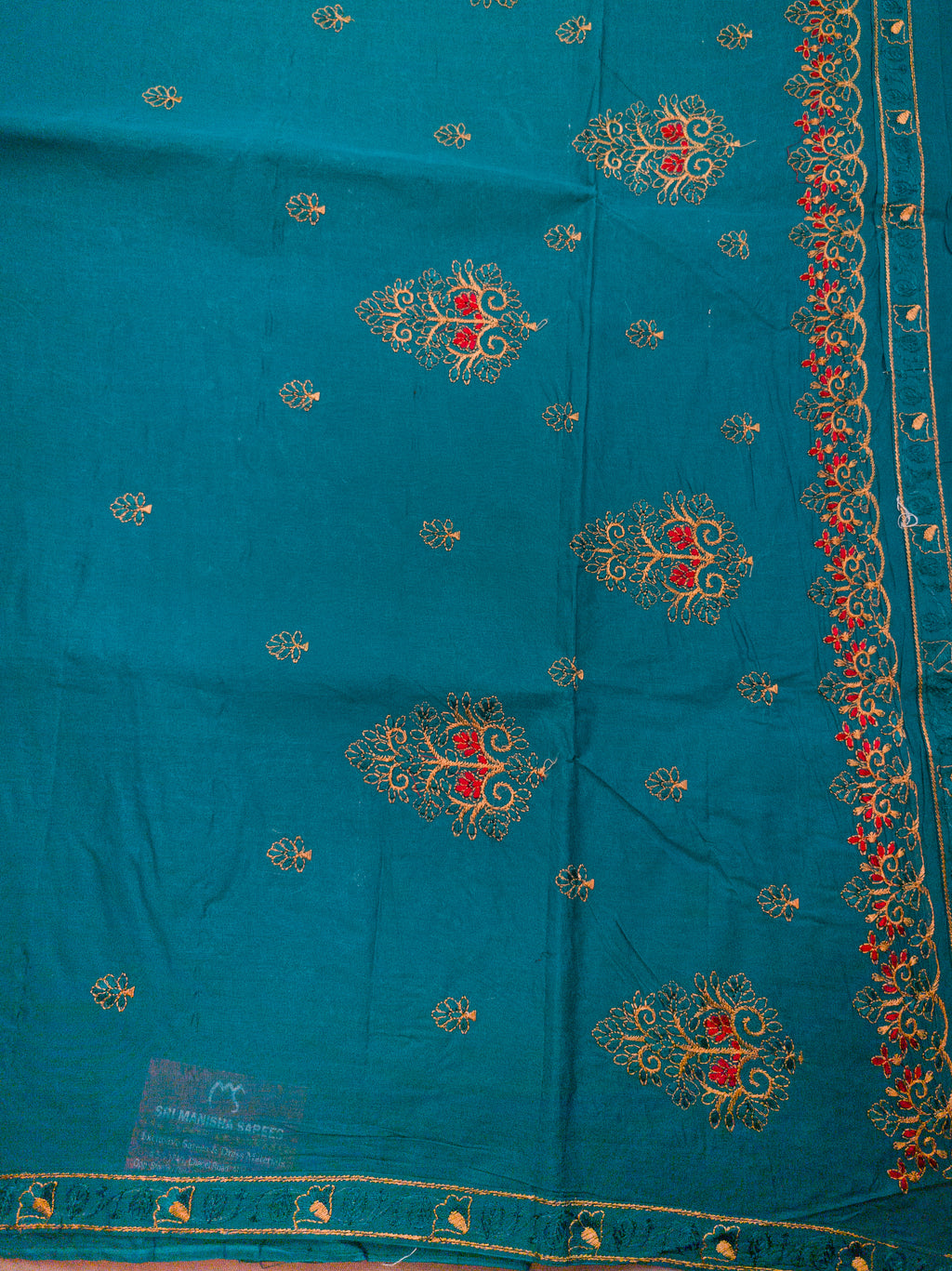 Navy Hand-Embroidered Mul Cotton Saree
