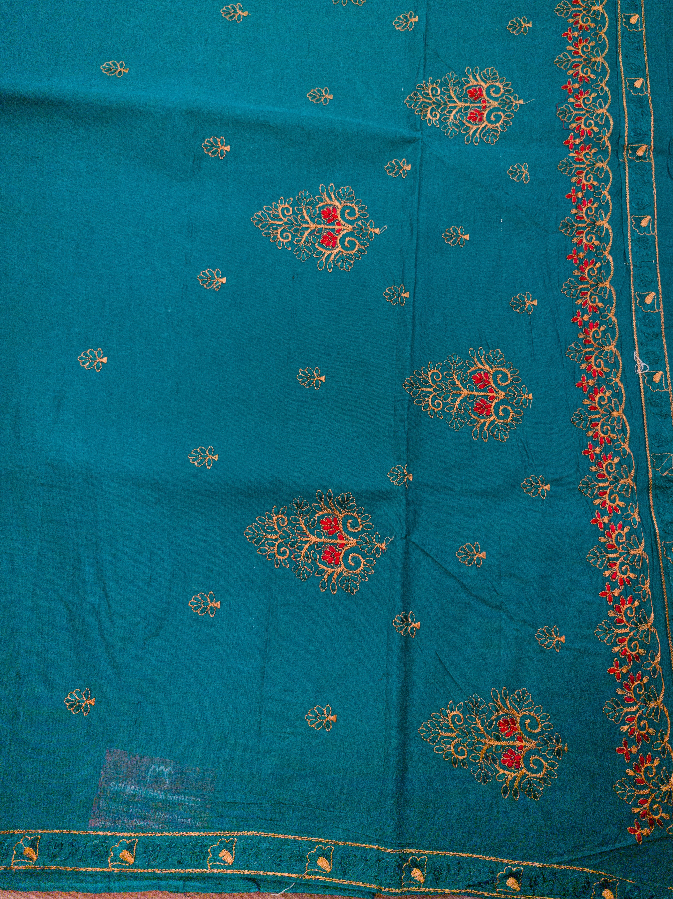 Navy Hand-Embroidered Mul Cotton Saree