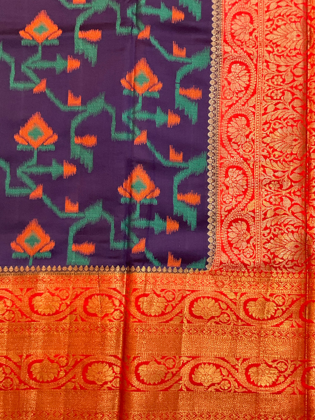 Blue & Red Pochampally Soft Silk Saree
