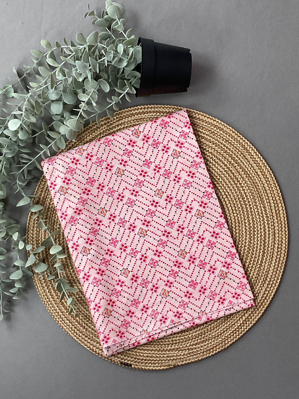 Bright Pink Block Print Cotton Dress Material