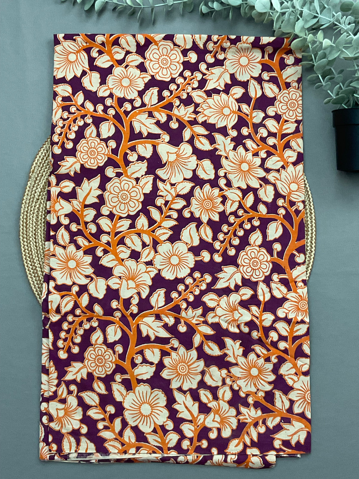 Violet Kalamkari printed bottom fabric for purple ikkat suit set