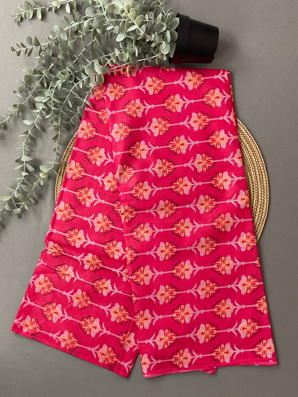 Bright Pink Block Print Cotton Dress Material