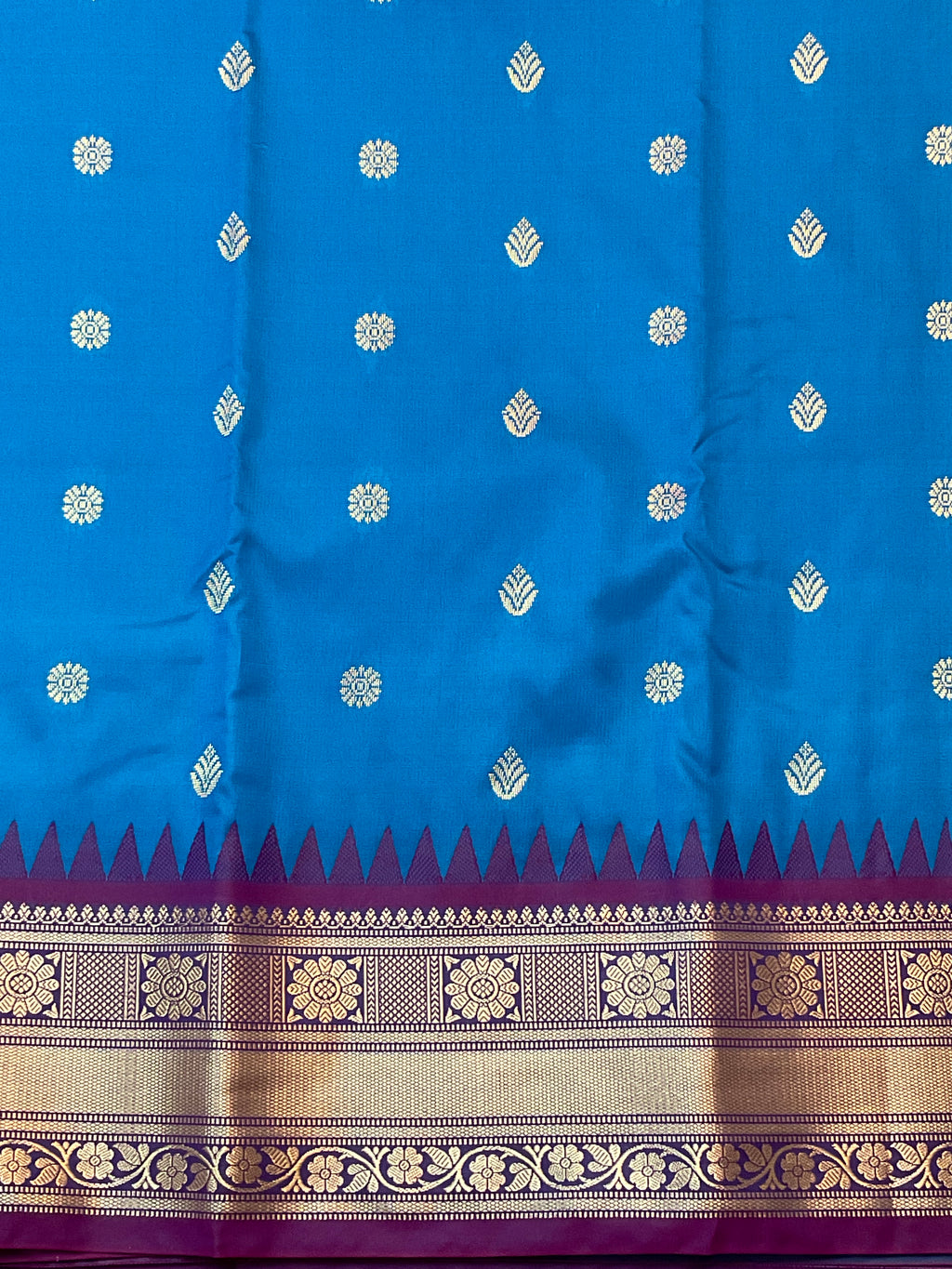 Kanchipuram Pattu Silk Saree in Blue with Contrast Pallu & Kanchi Border Blouse