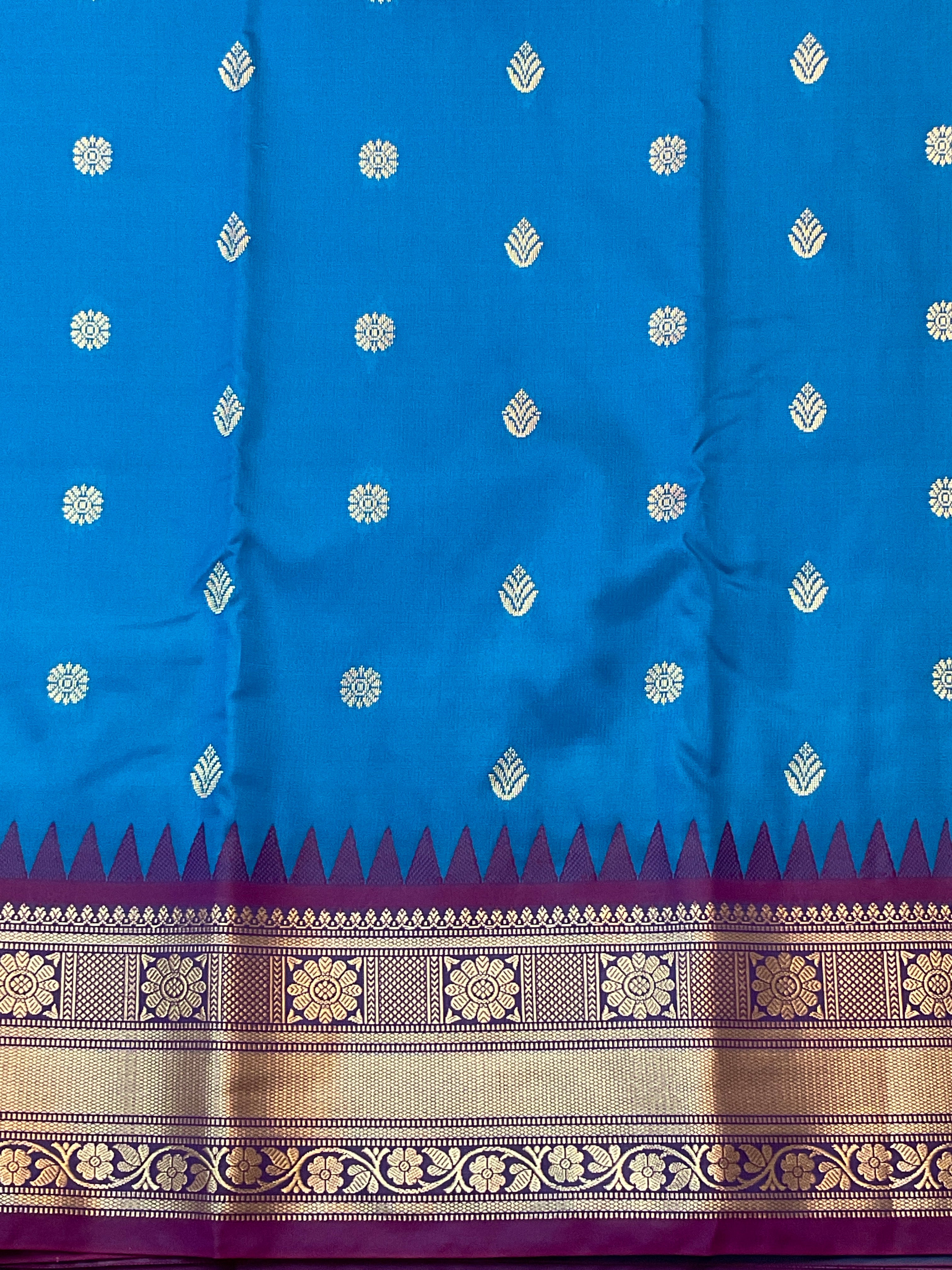 Kanchipuram Pattu Silk Saree in Blue with Contrast Pallu & Kanchi Border Blouse
