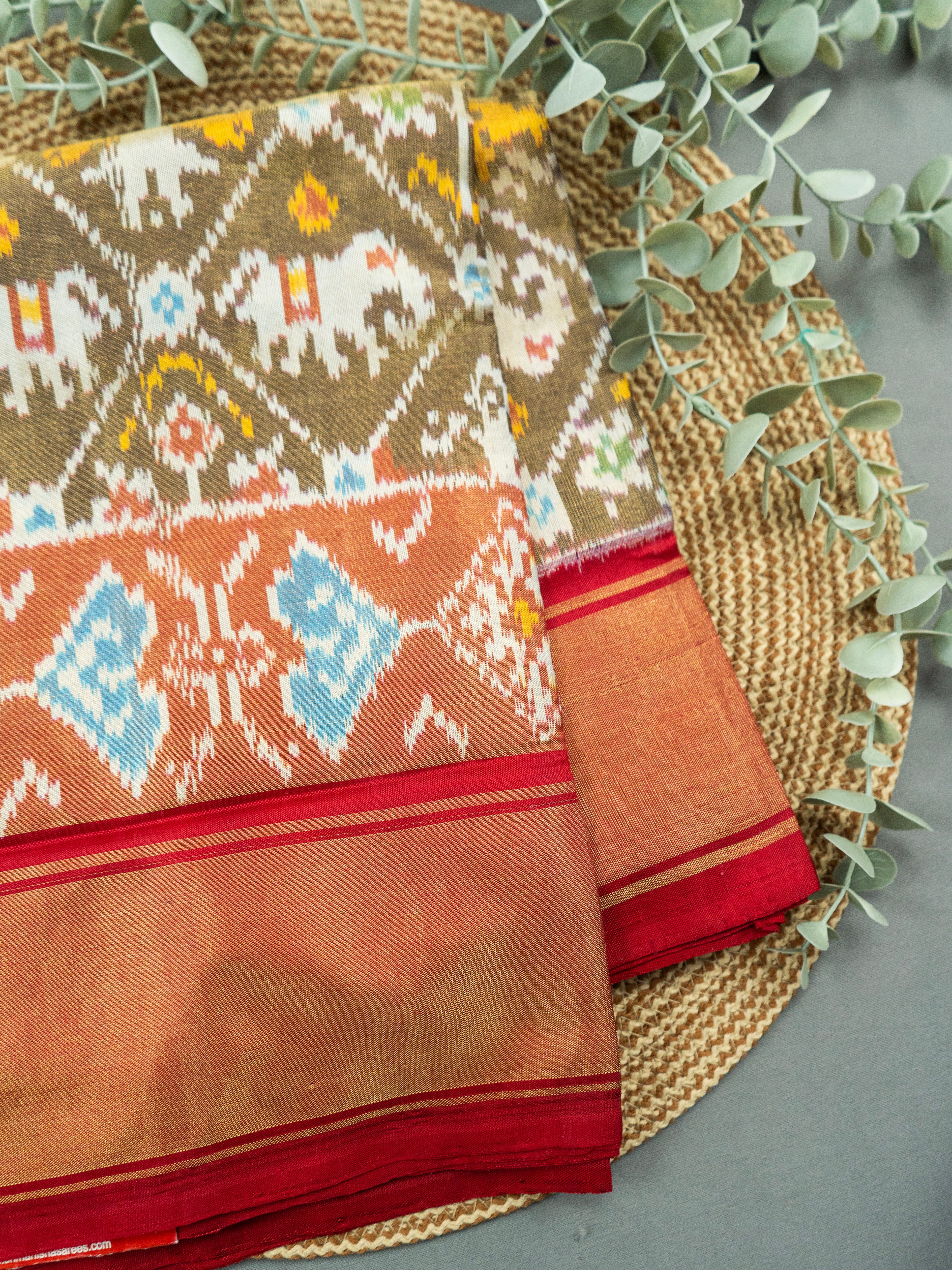 Brown Pochampally Ikat Silk Saree