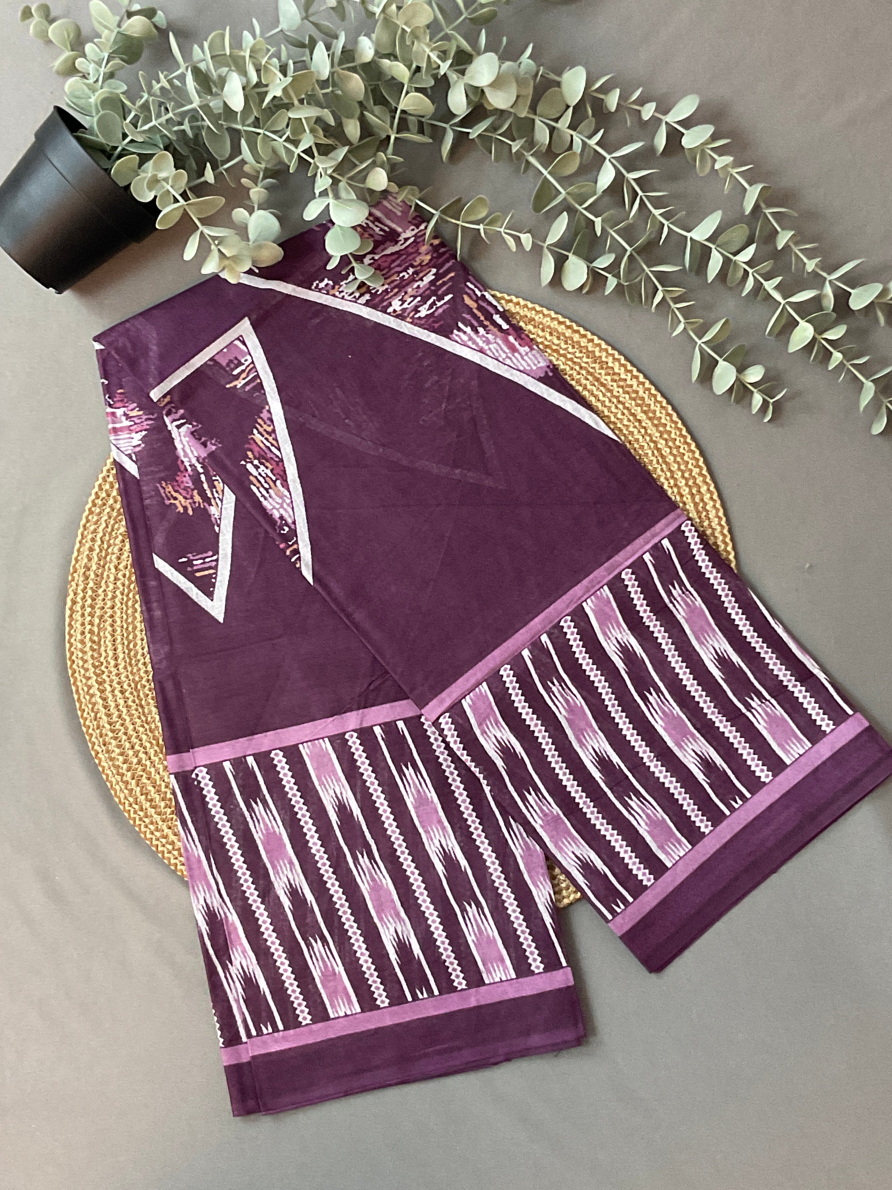Purple Block Print Cotton Dress Material