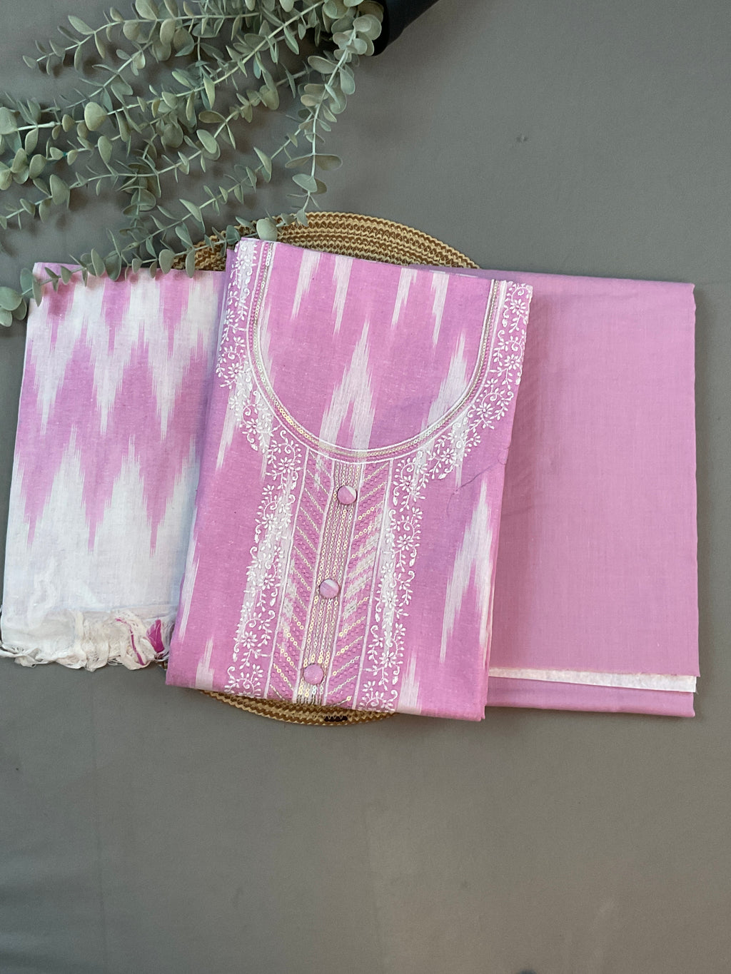 Pink Pochampally Ikkat Dress Material