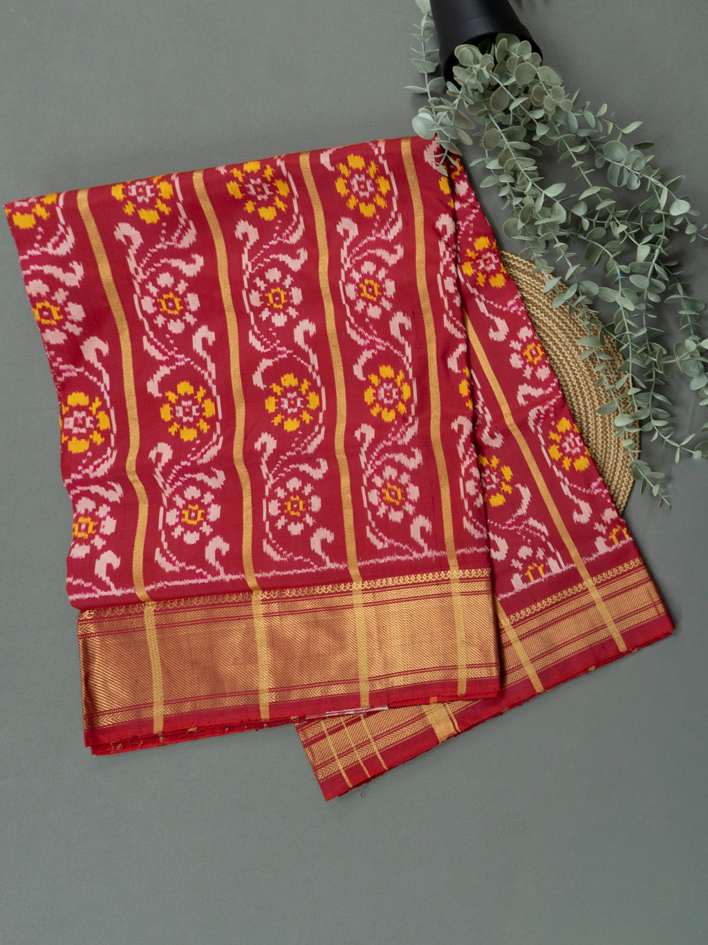 Deep Red Pochampally Ikat Silk Saree