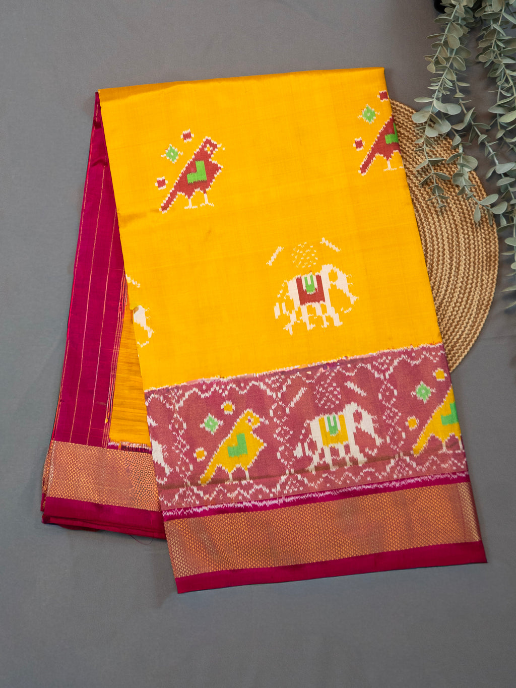 Yellow Pochampally Ikat Silk Saree