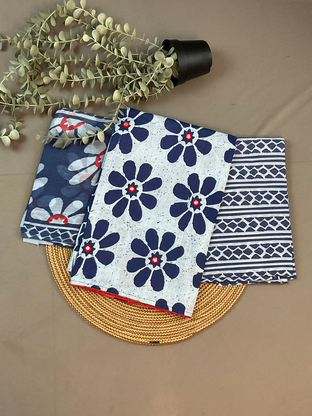 Blue Kalamkari Floral Dress Material