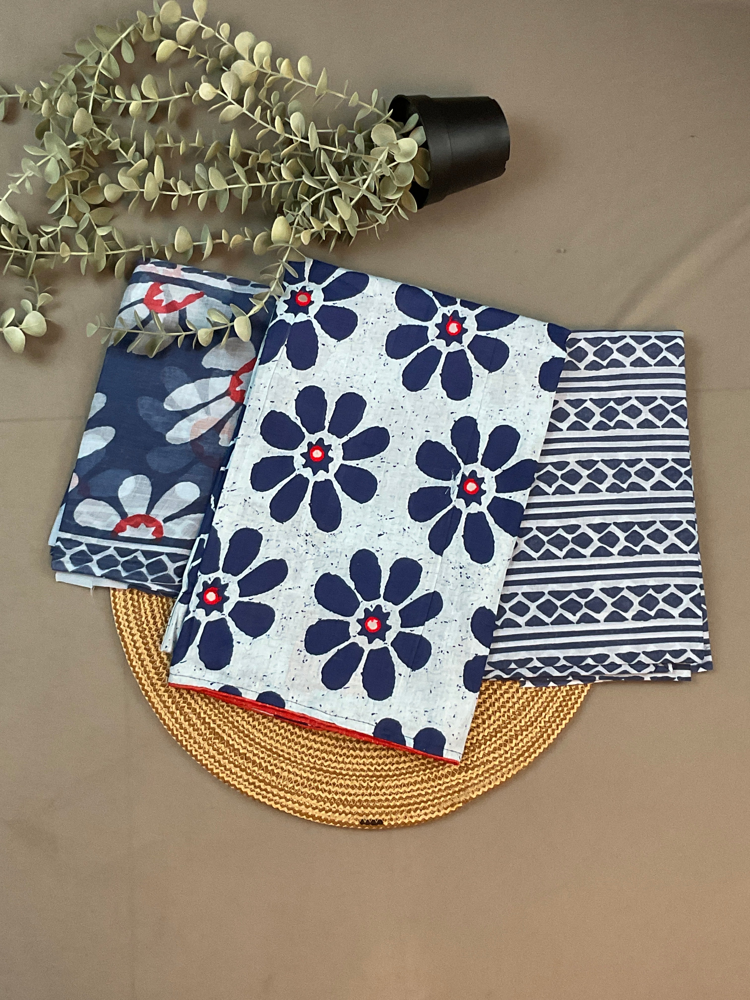 Blue Kalamkari Floral Dress Material
