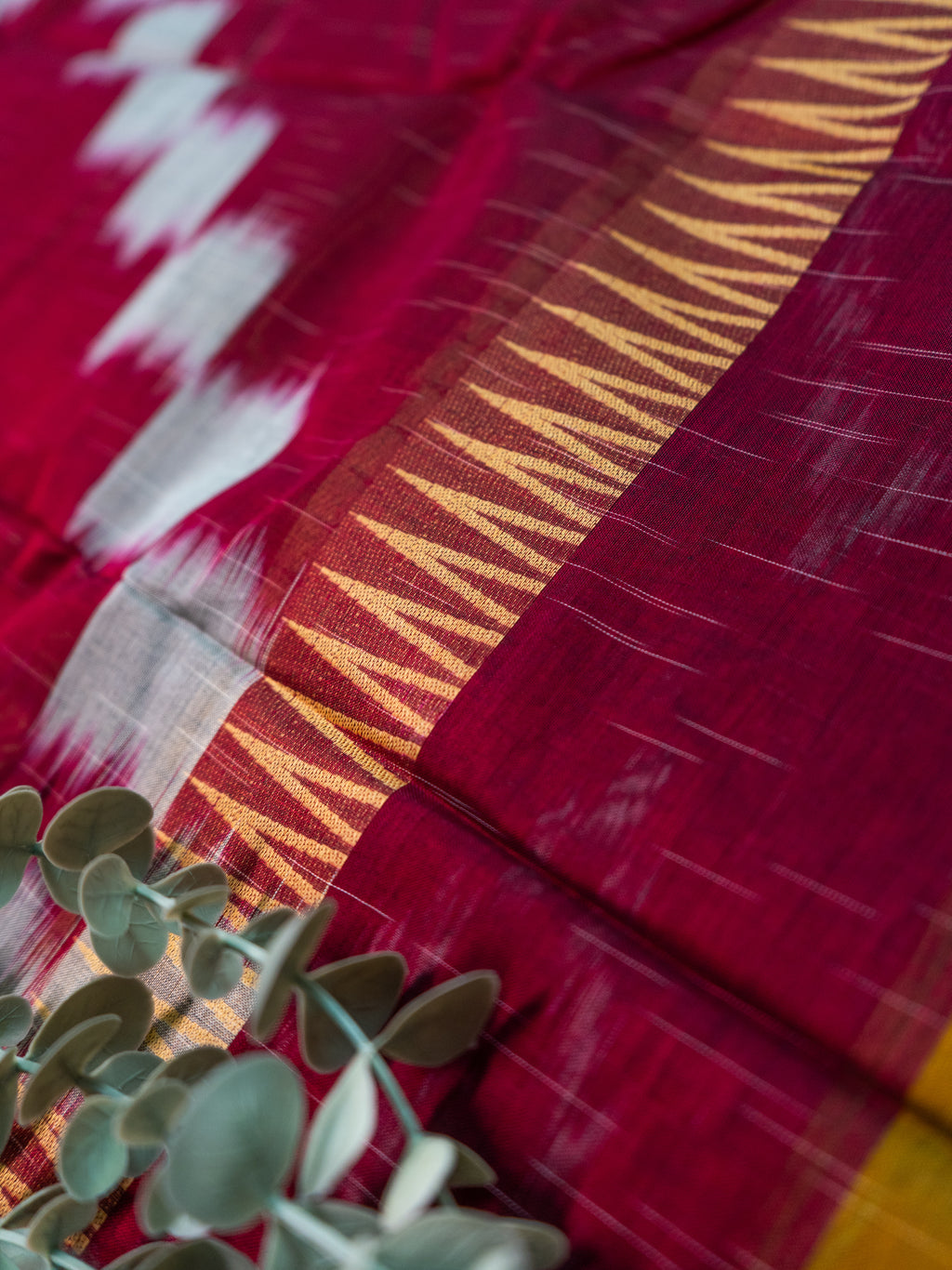 Mustard Pochampally Ikat Cotton Saree with Magenta Pallu