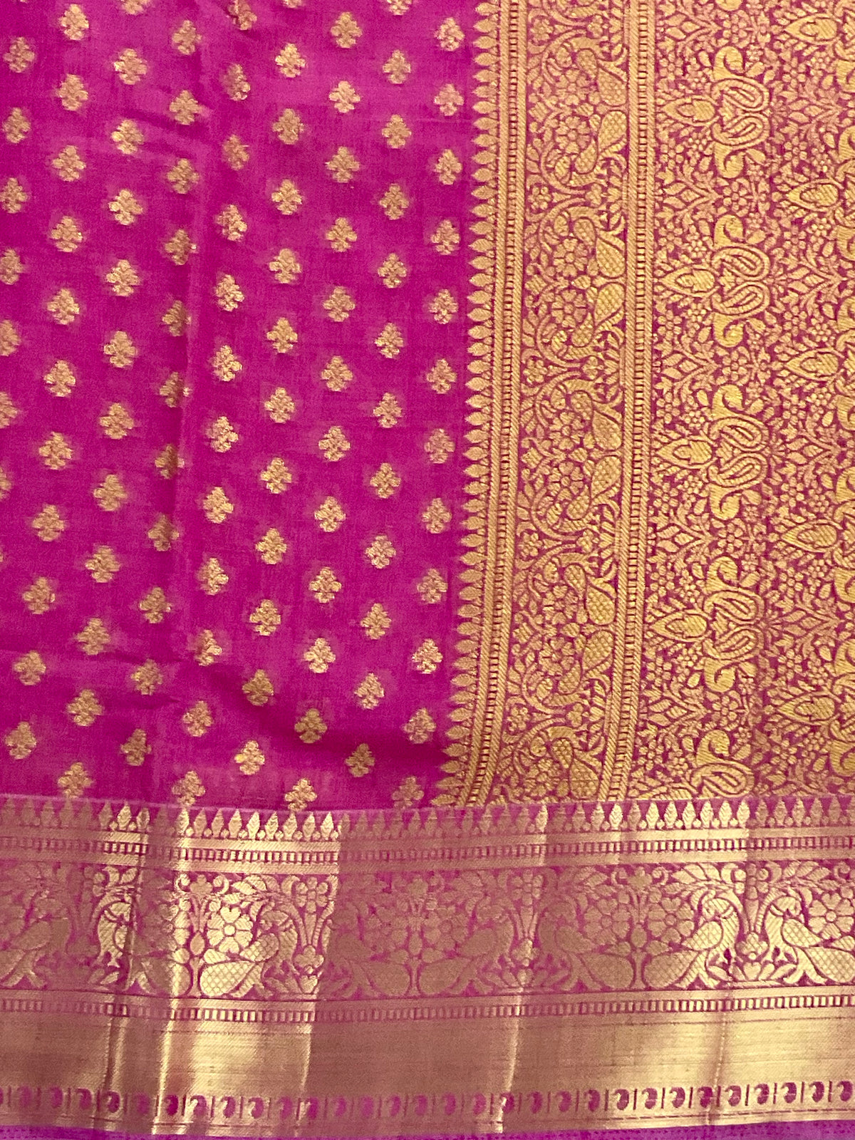 Pink handloom cotton silk saree with zari butti