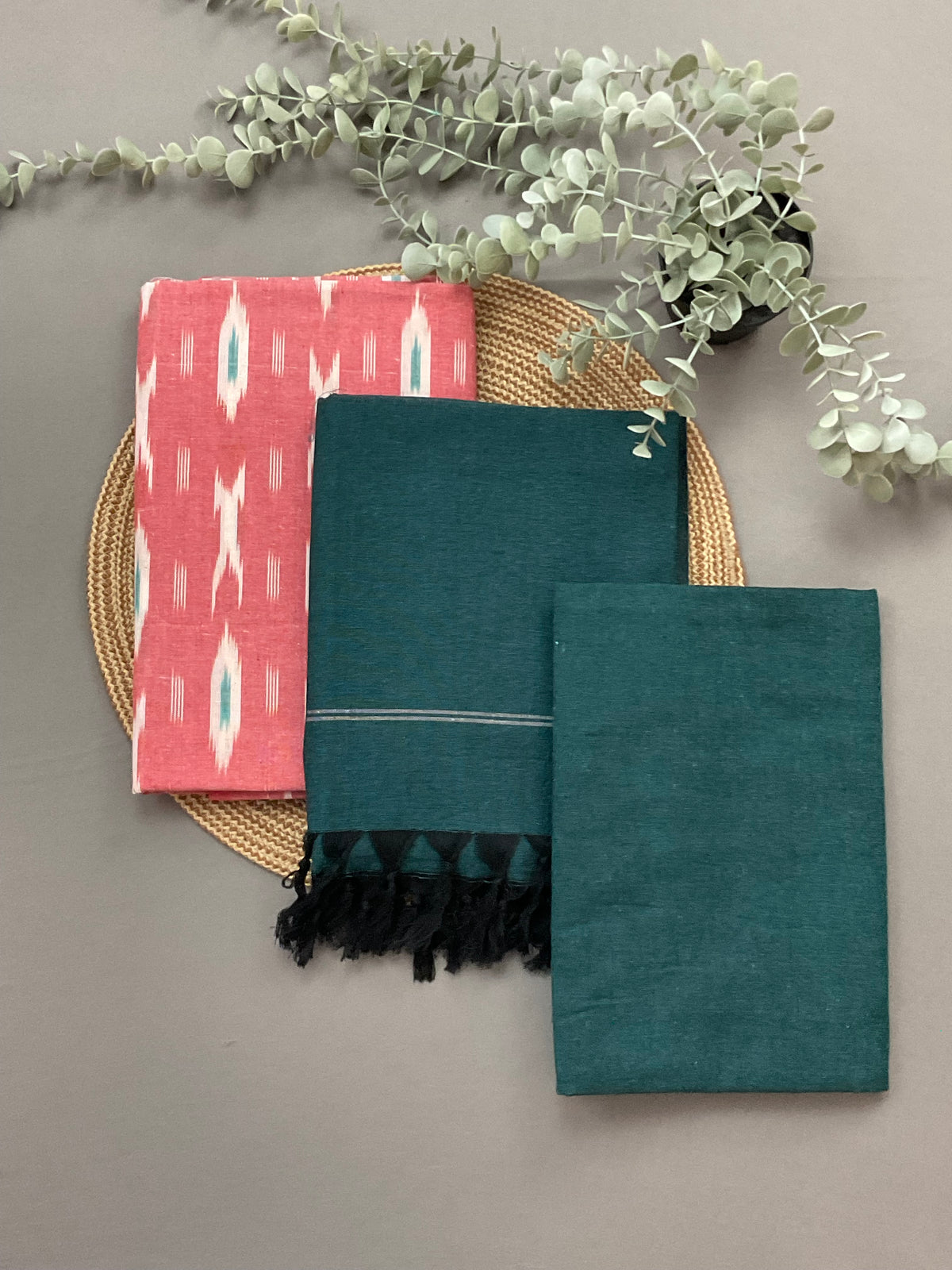 Preach & green Pochampally Ikat Cotton Unstitched Dress Material – 3-Piece Suit