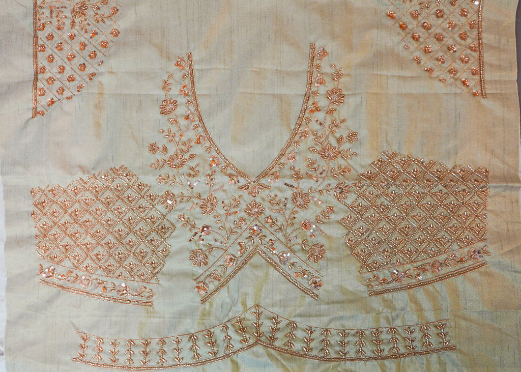 Sage Mint Handloom Banarasi Silk Lehenga with gold Zari Brocade
