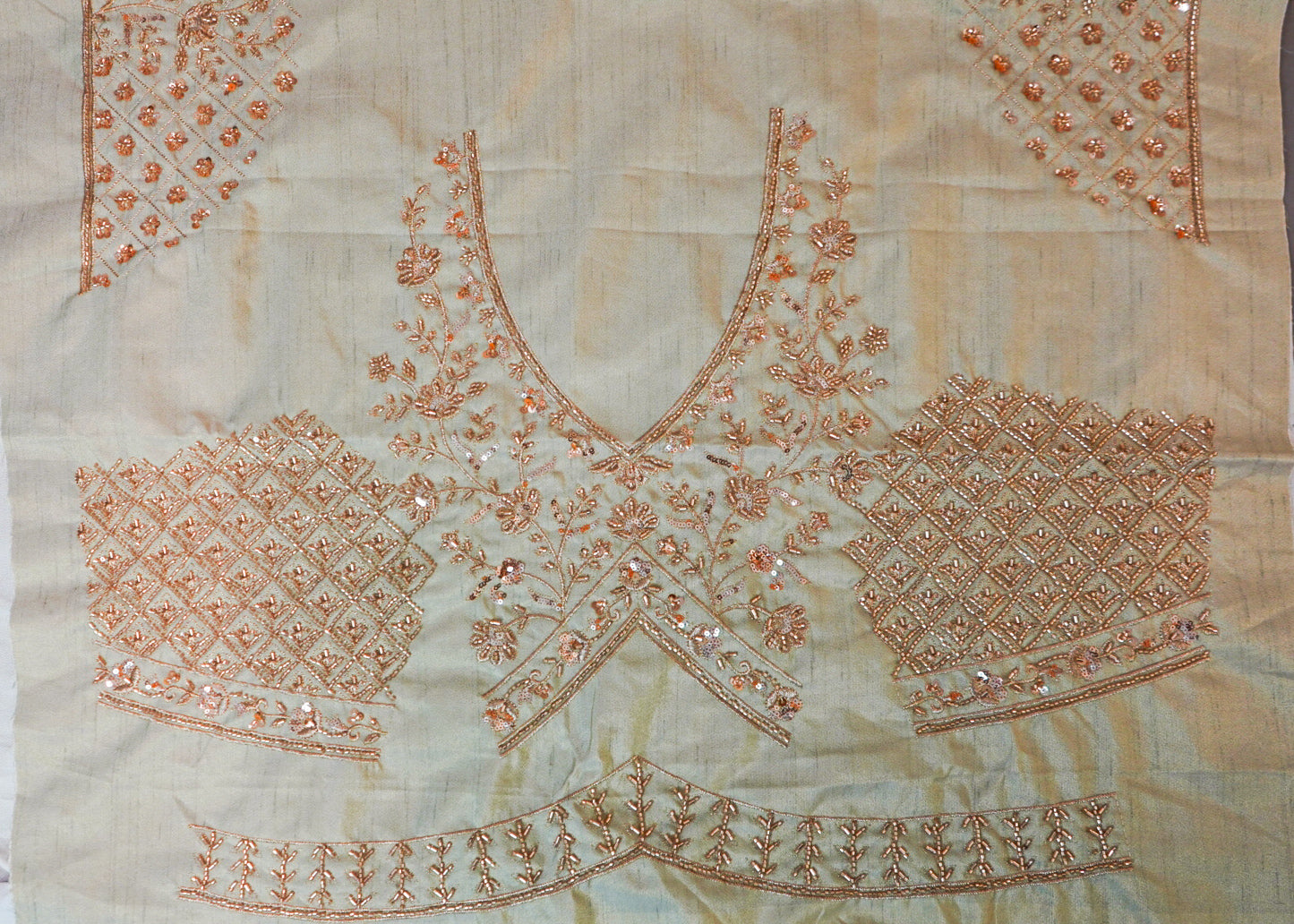 Sage Mint Handloom Banarasi Silk Lehenga with gold Zari Brocade