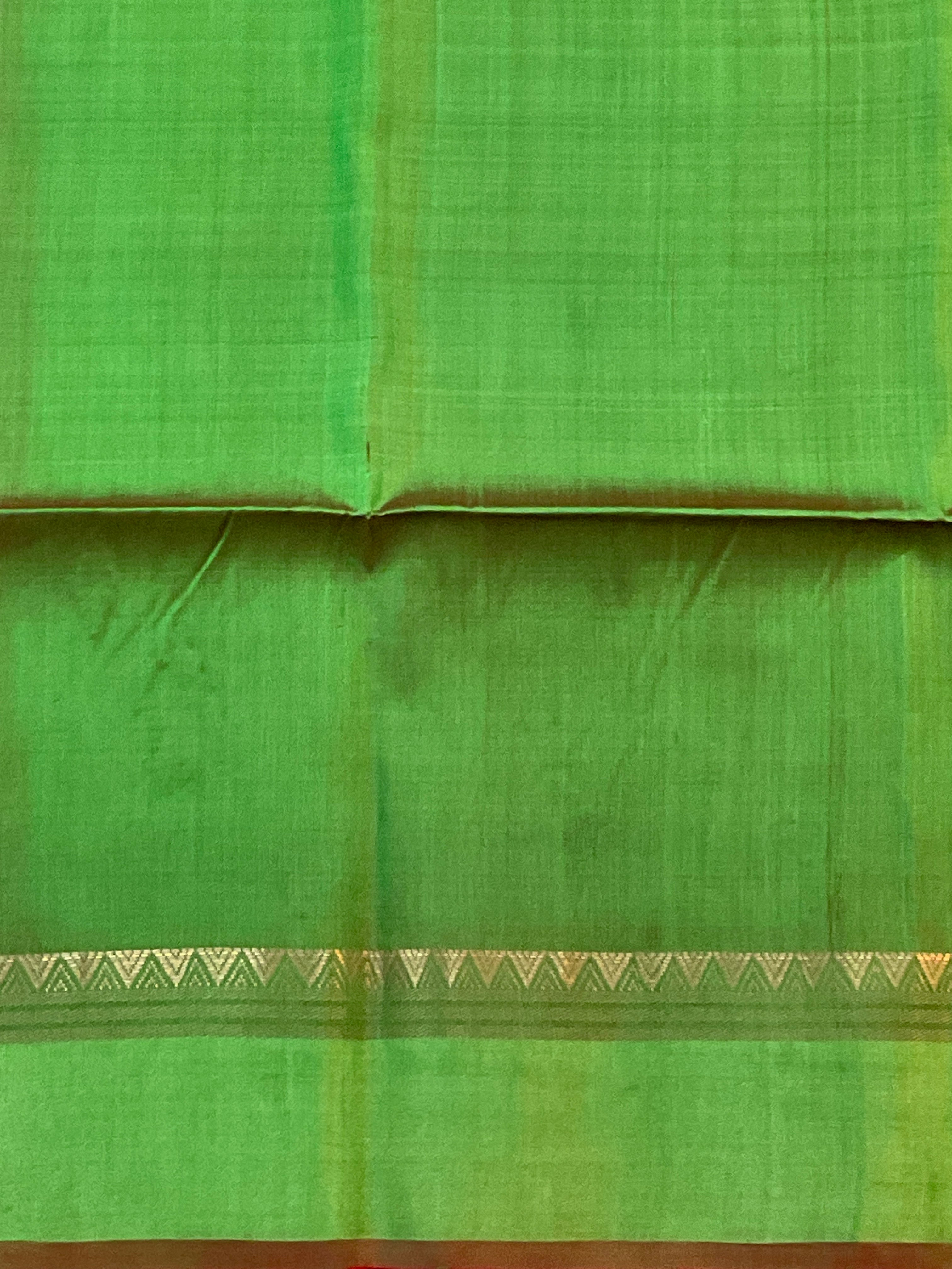 Handwoven Pure Silk Saree in Green with Rich Weave Pallu, Contrast Border & Blouse