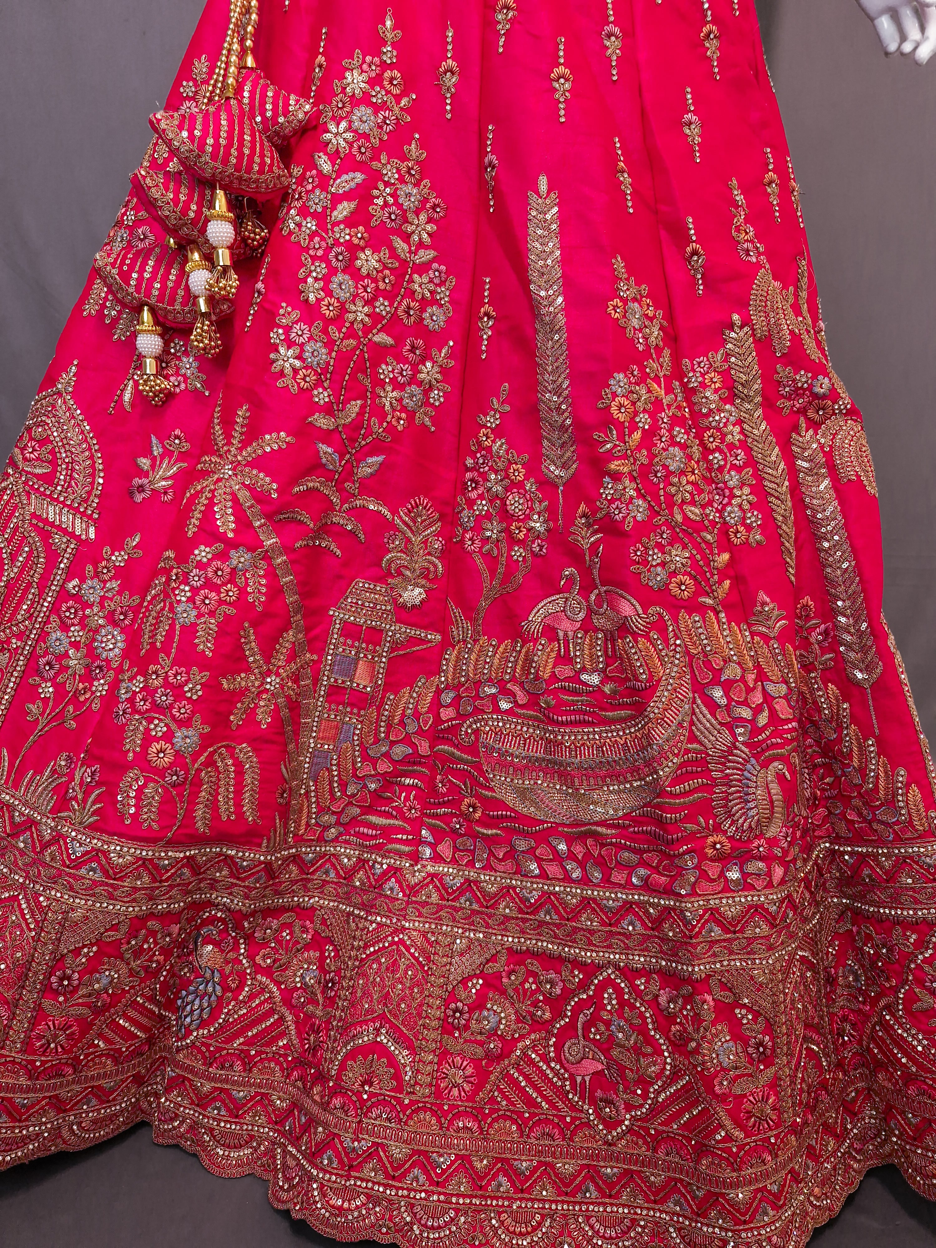Rani Pink Handloom Silk Bridal Lehenga with Heavy Zardosi & Dabka Work