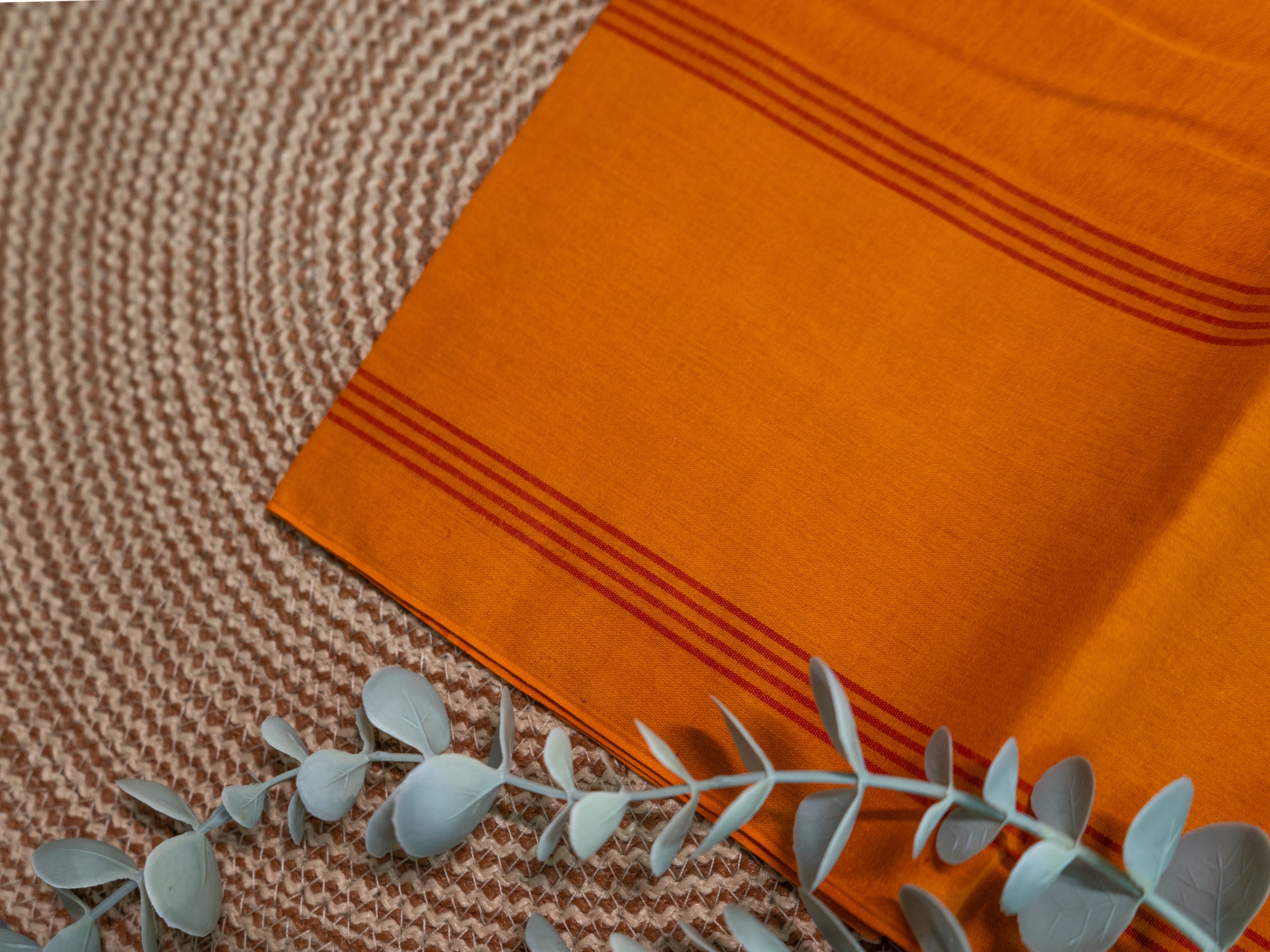Red Pochampally Ikat Cotton Saree with Mustard Pallu